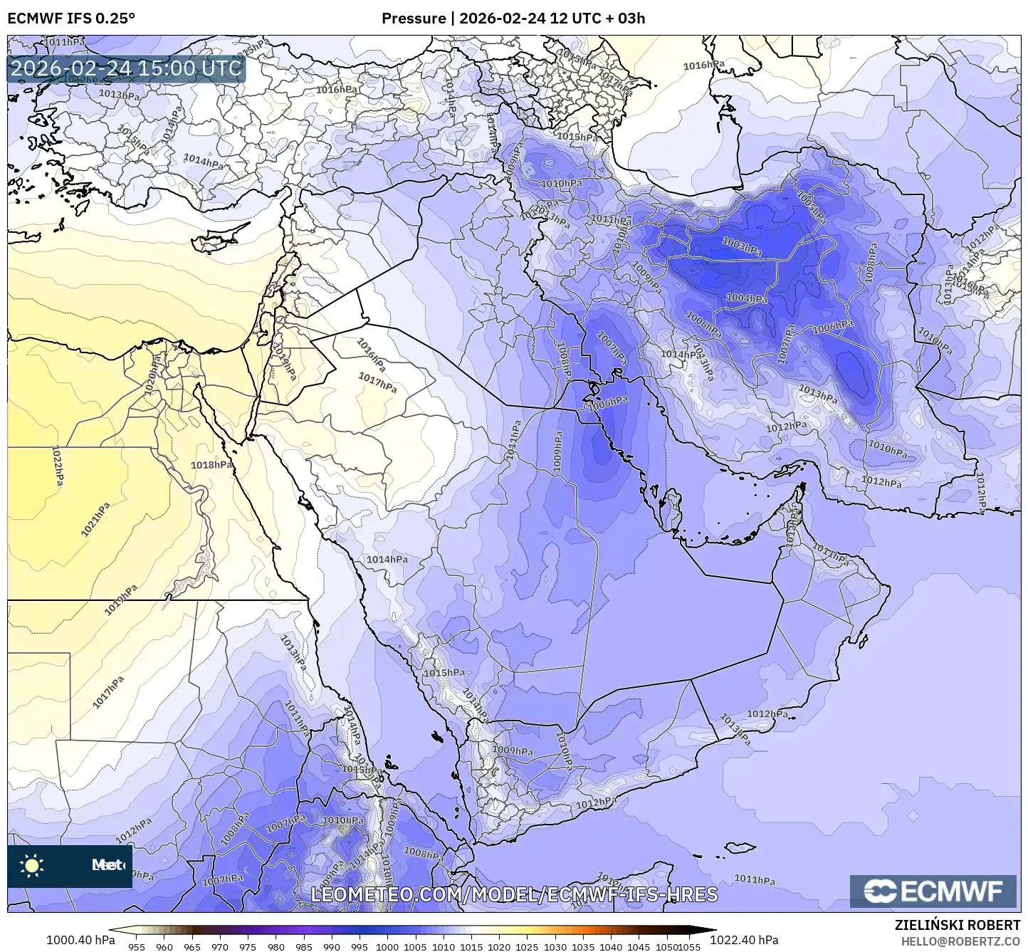ECMWF IFS 0.25° model - Middle East, Pressure