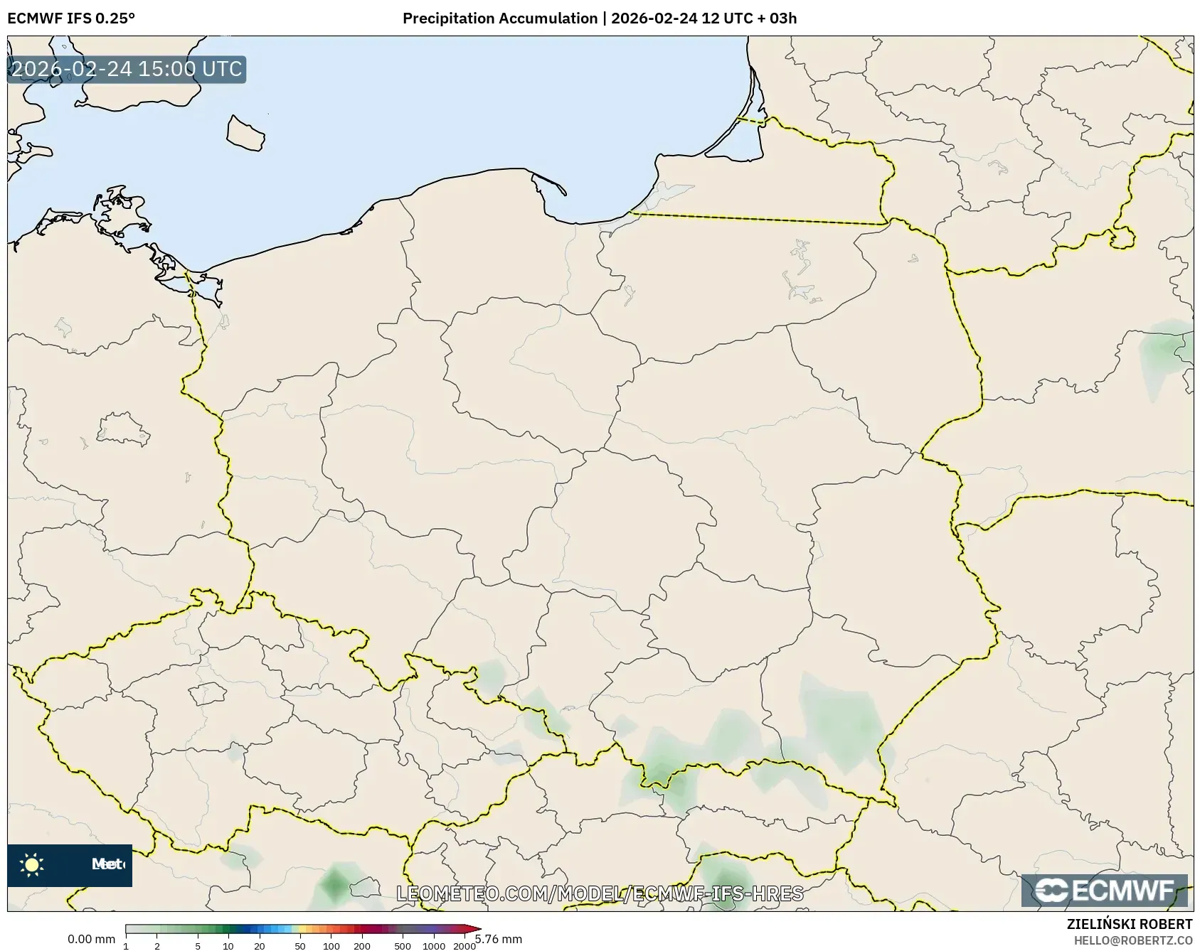 ECMWF IFS 0.25° model - Poland, Precipitation Accumulation