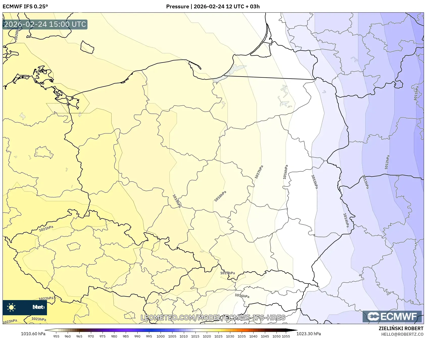 ECMWF IFS 0.25° model - Poland, Pressure