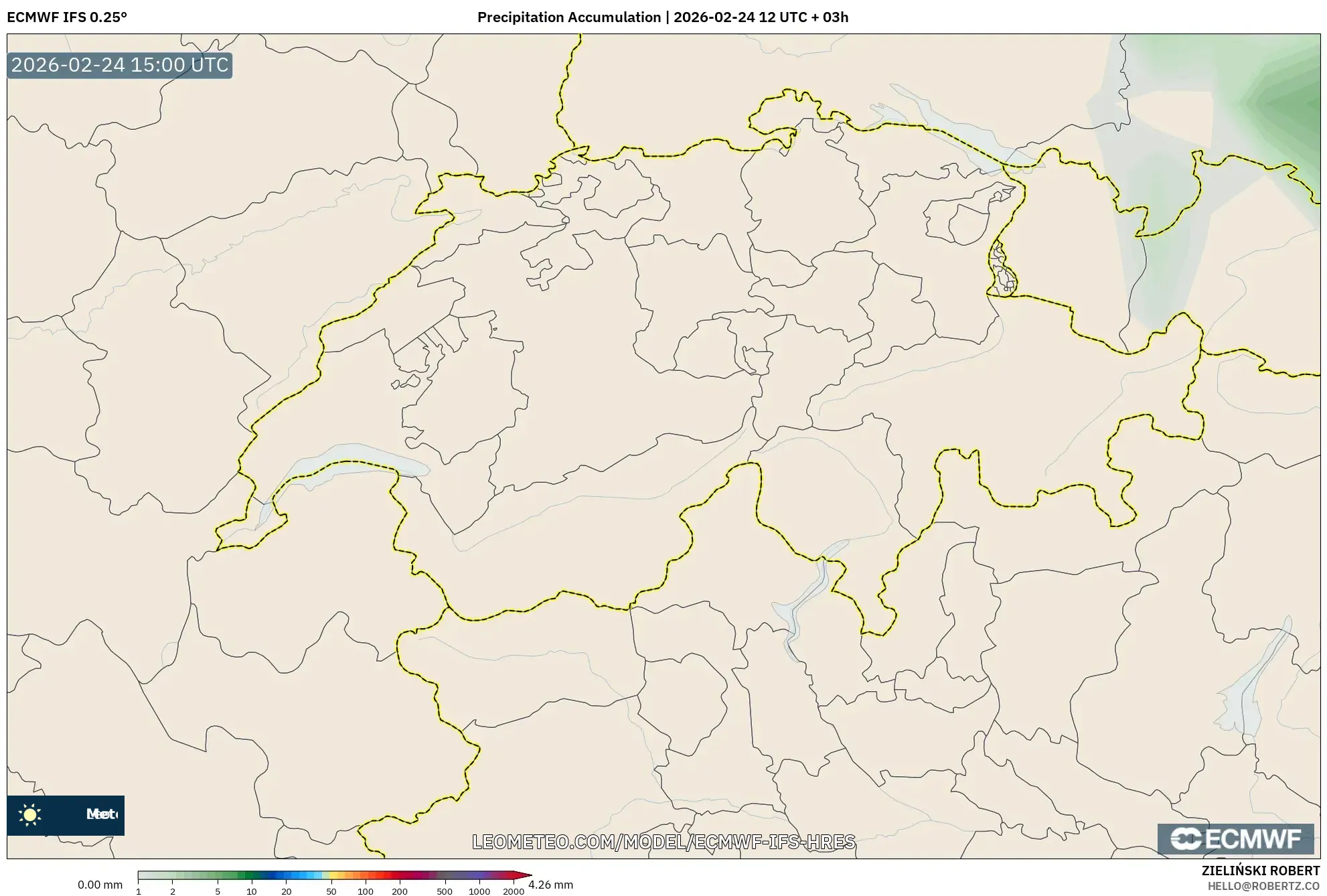 ECMWF IFS 0.25° model - Switzerland, Precipitation Accumulation