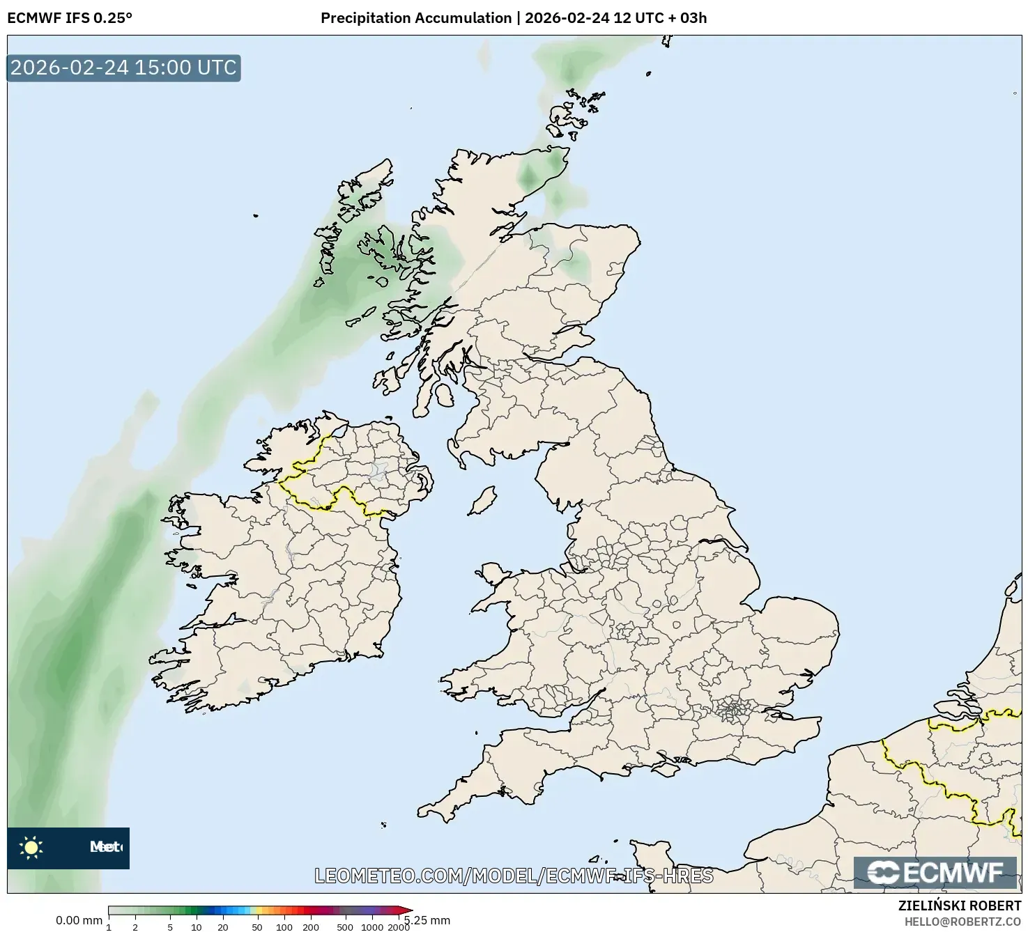 ECMWF IFS 0.25° model - United Kingdom, Precipitation Accumulation