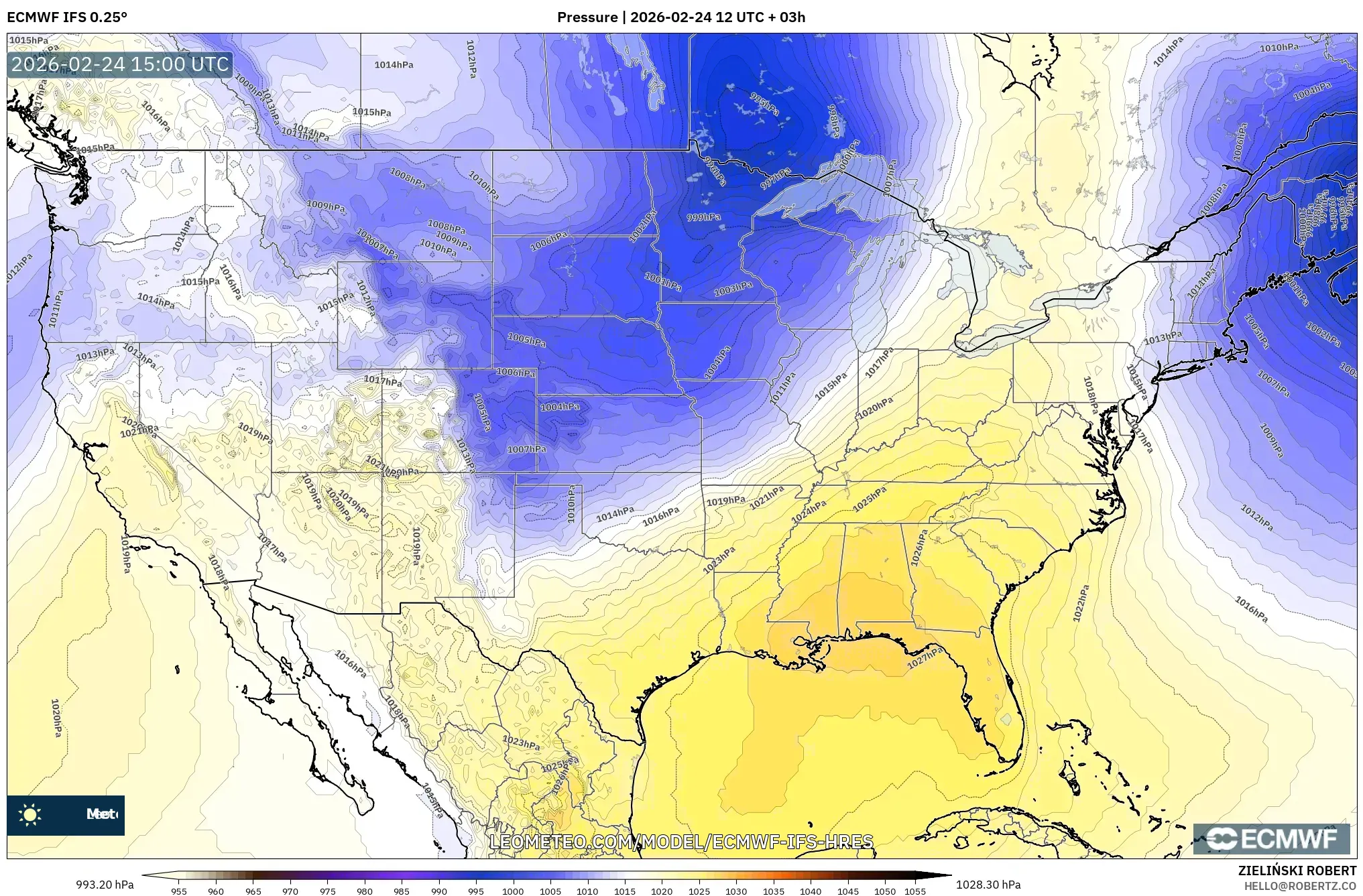 ECMWF IFS 0.25° model - United States, Pressure