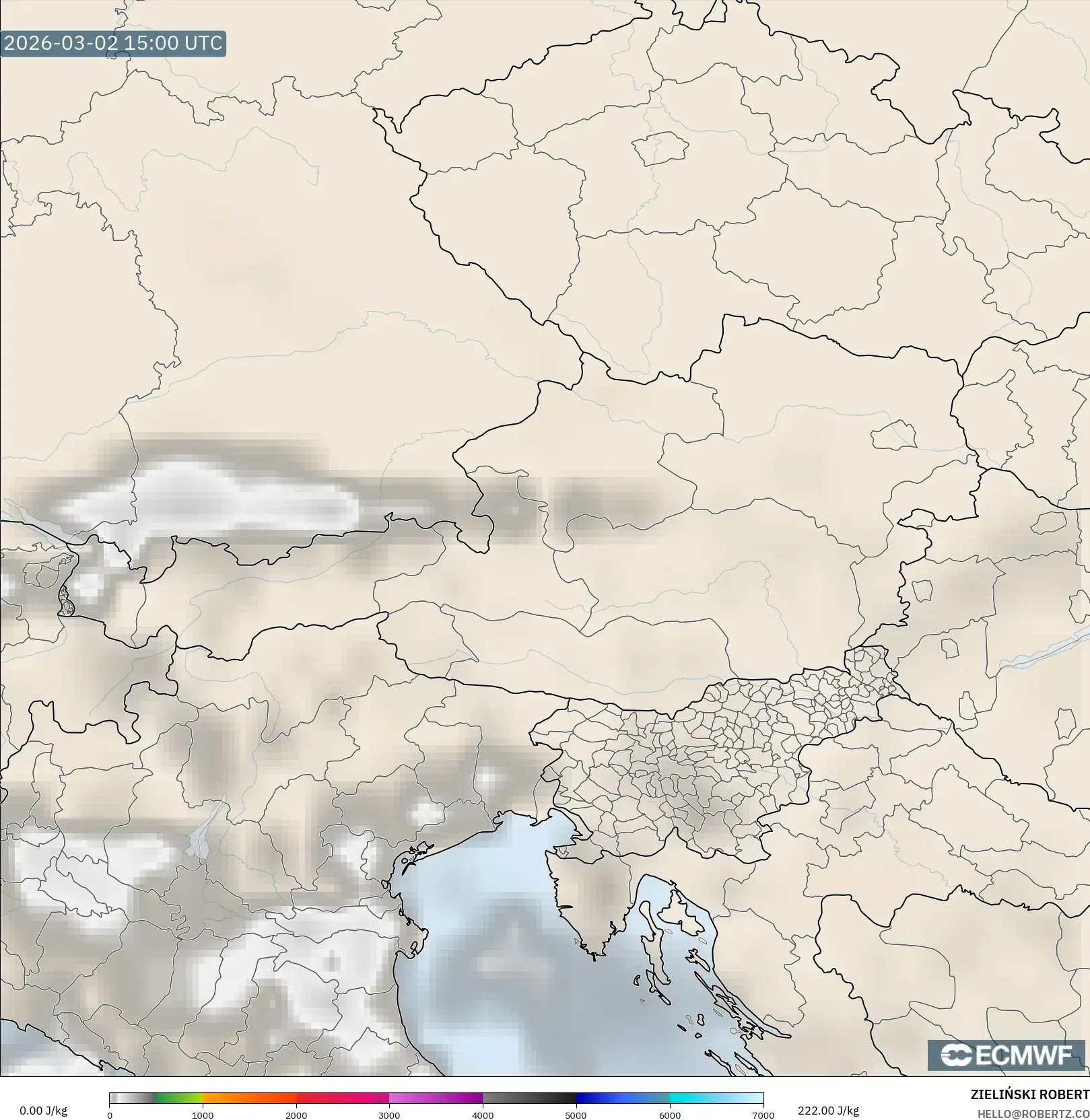 ECMWF IFS 0.25° model - Austria, CAPE