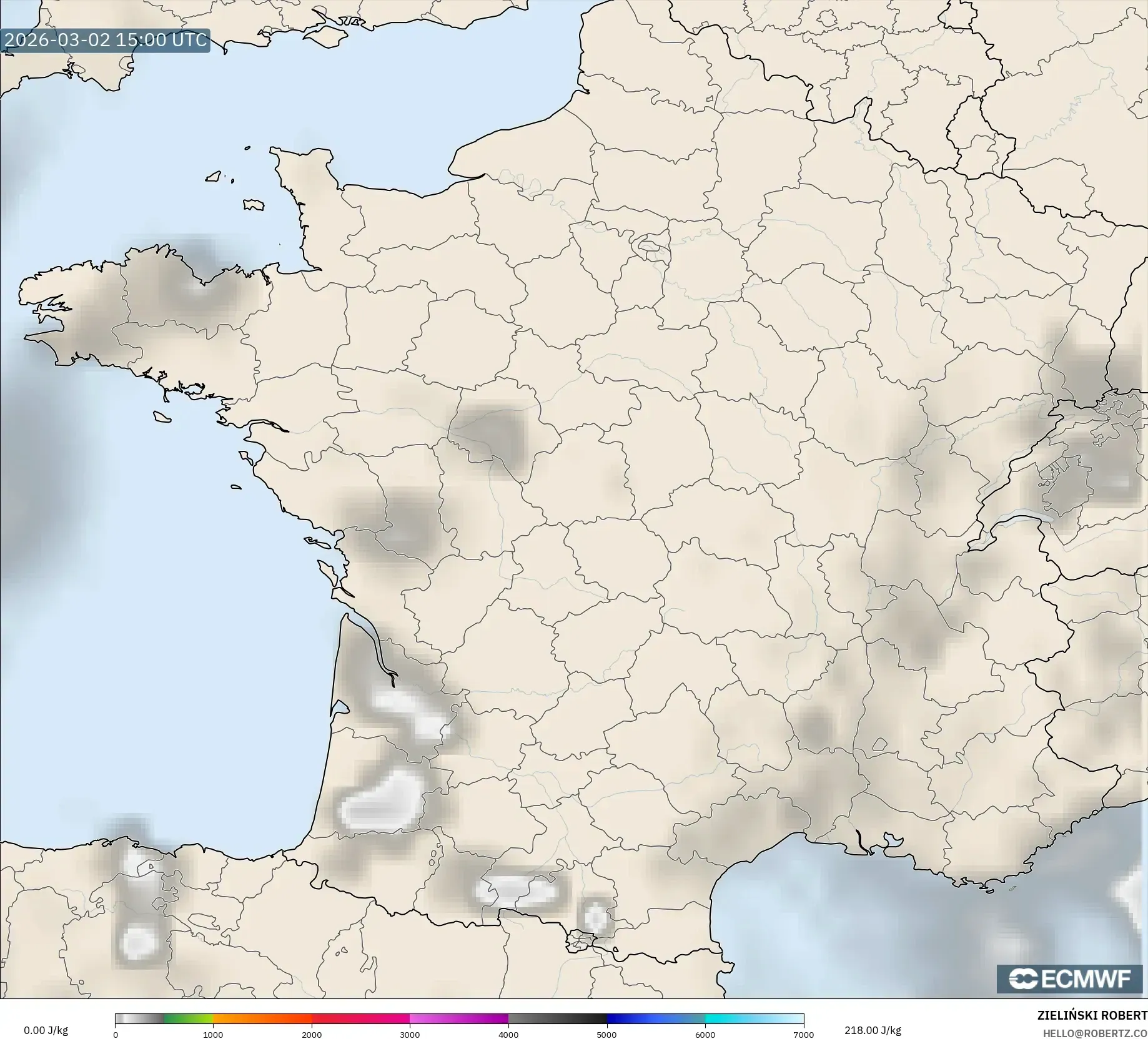 ECMWF IFS 0.25° model - France, CAPE