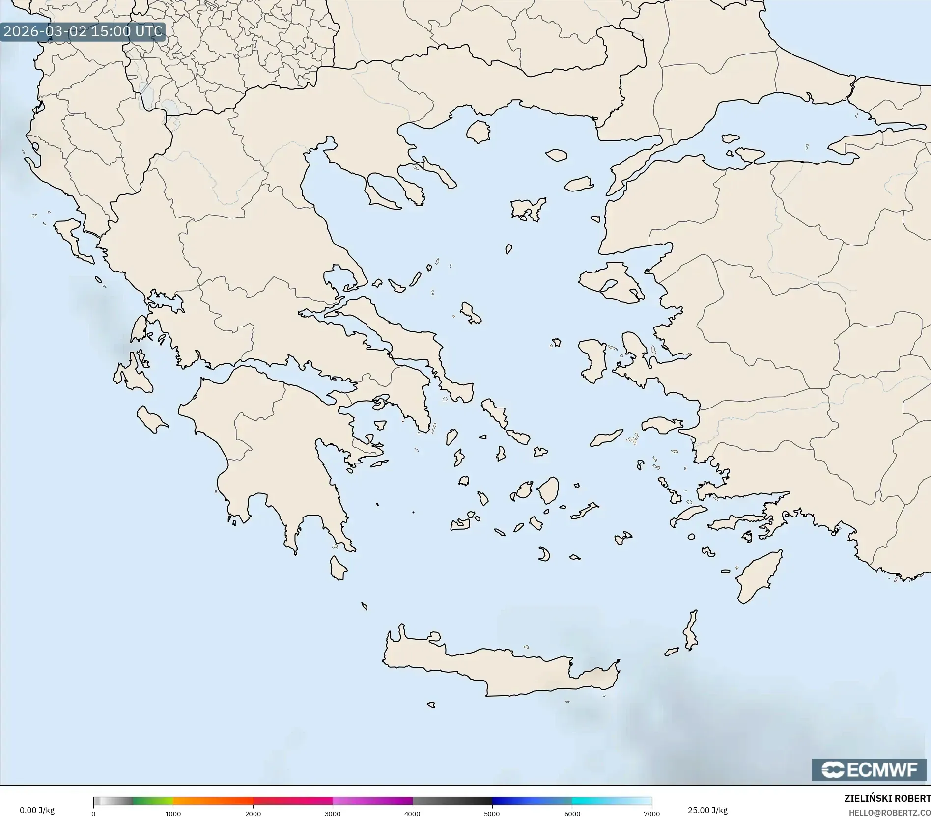 ECMWF IFS 0.25° model - Greece, CAPE