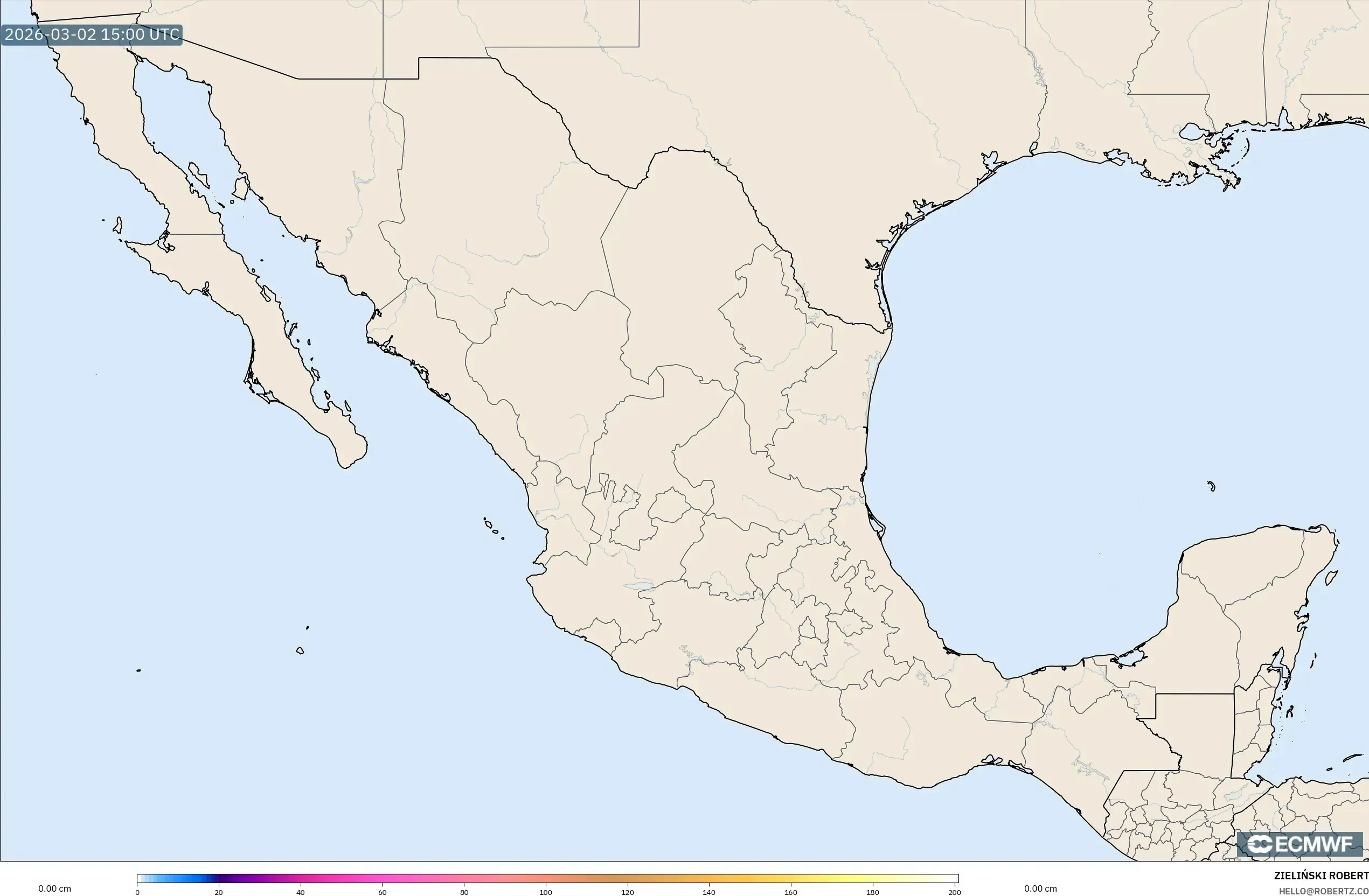 ECMWF IFS 0.25° model - Mexico, Snow Depth