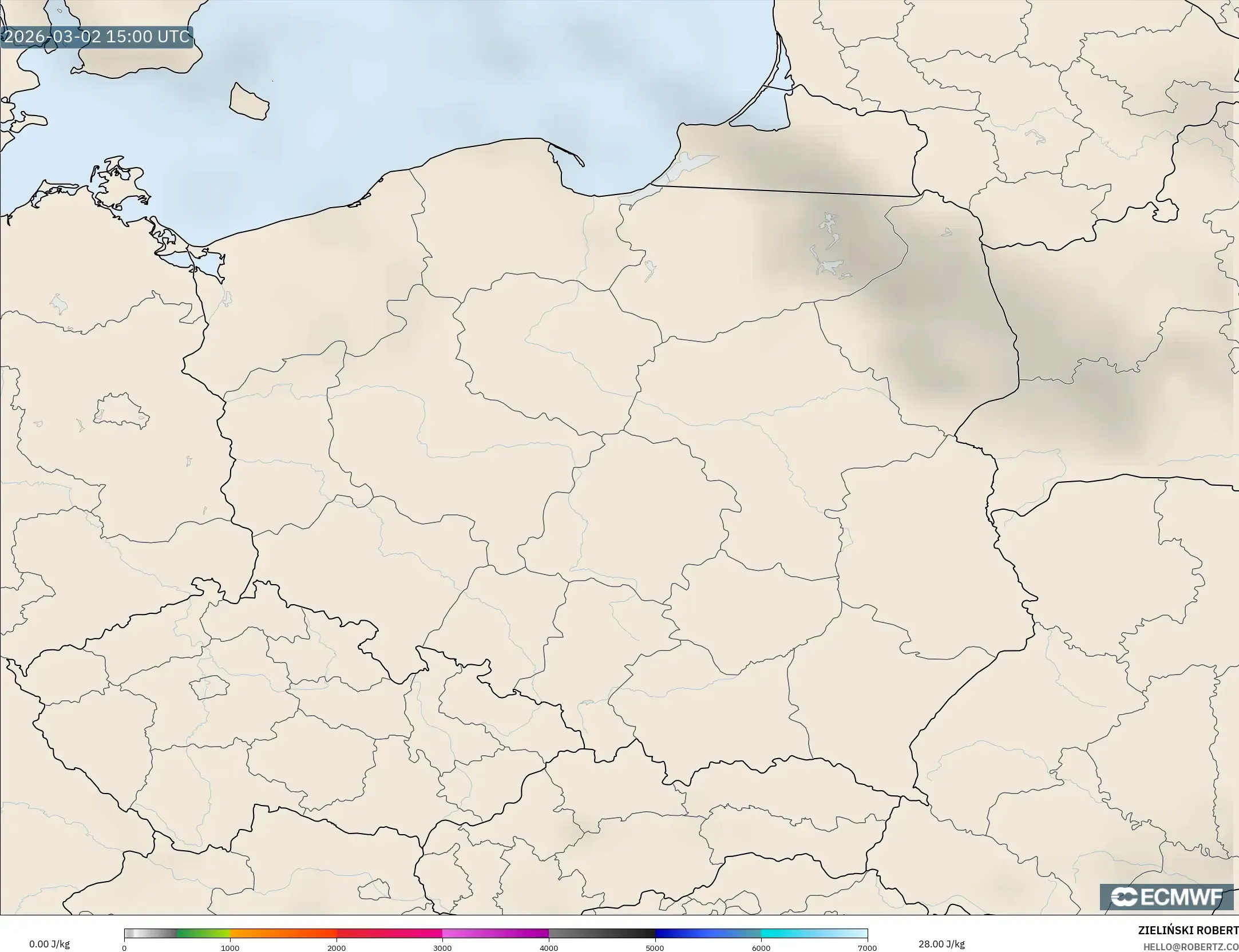 ECMWF IFS 0.25° model - Poland, CAPE