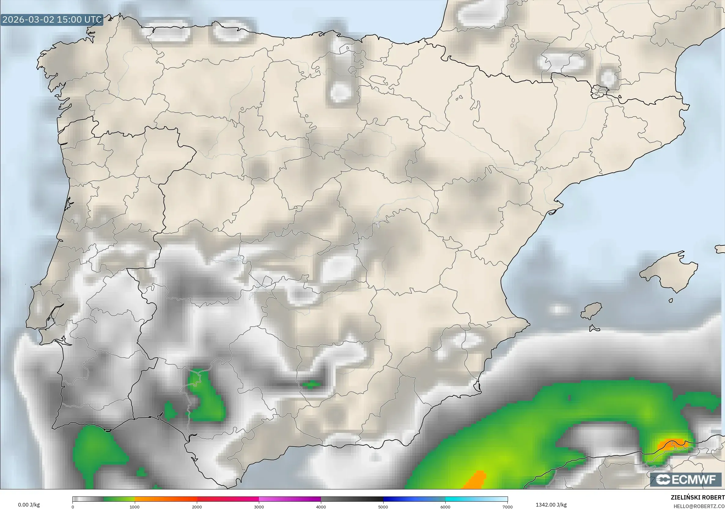 ECMWF IFS 0.25° model - Spain, CAPE