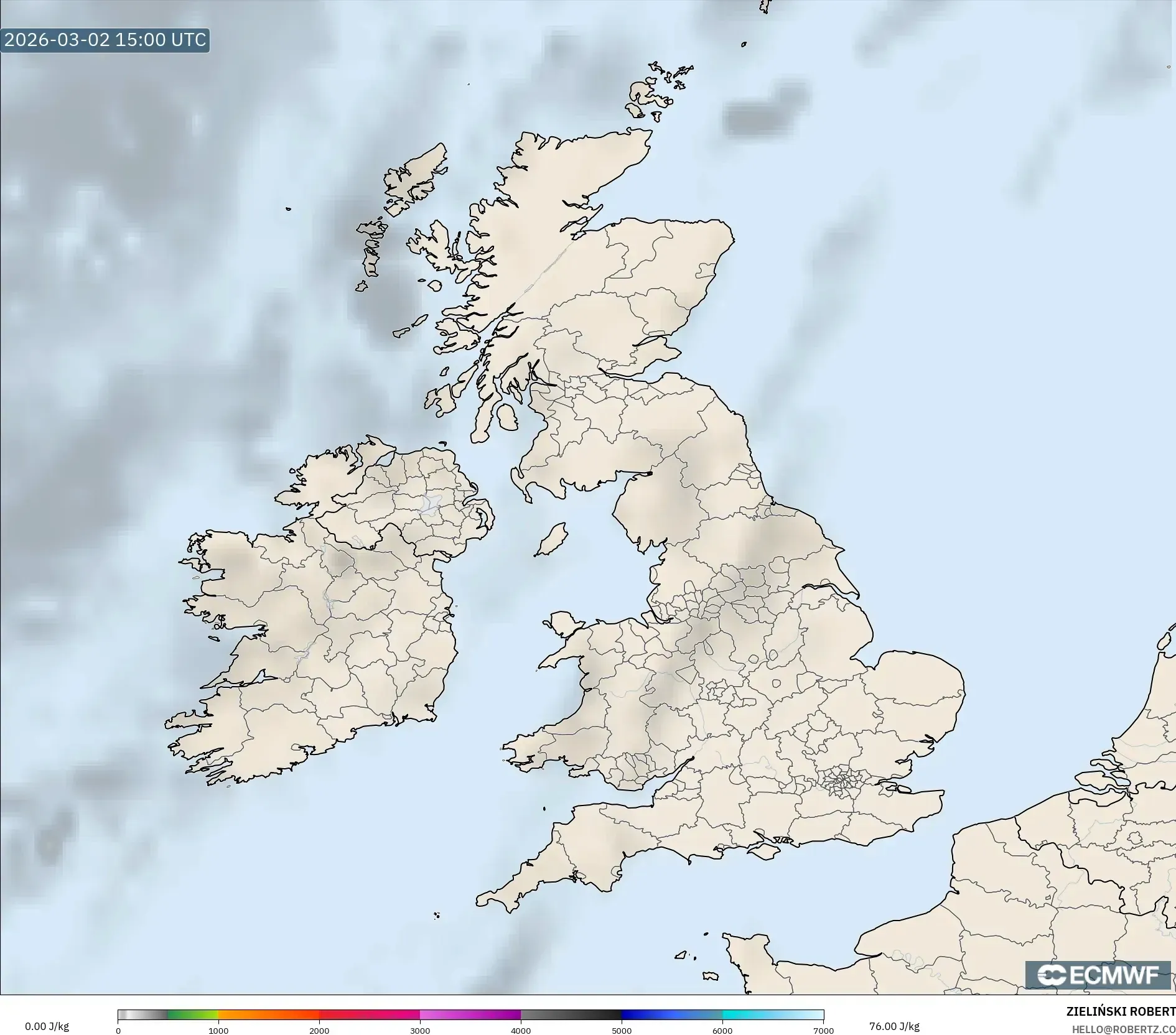 ECMWF IFS 0.25° model - United Kingdom, CAPE