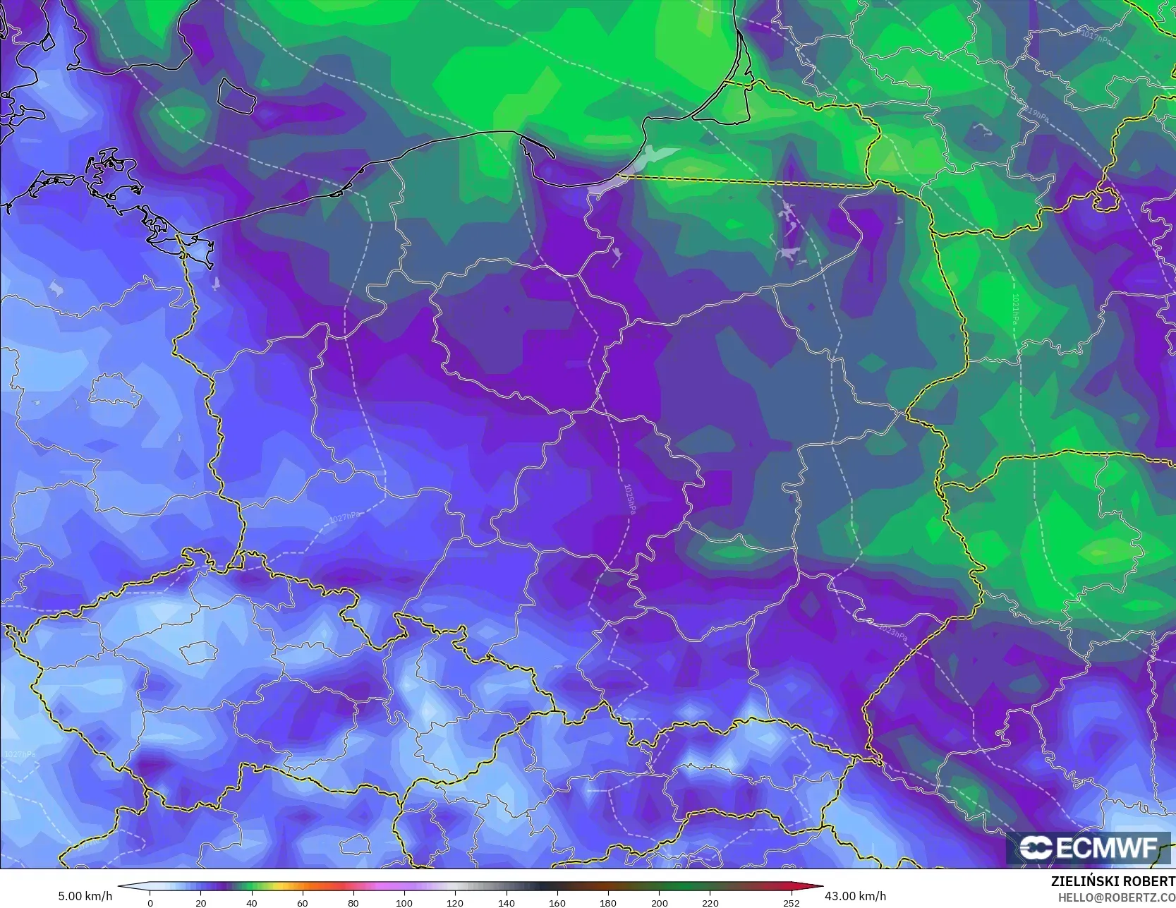 ECMWF IFS 0.25° model - Poland, Wind Gusts