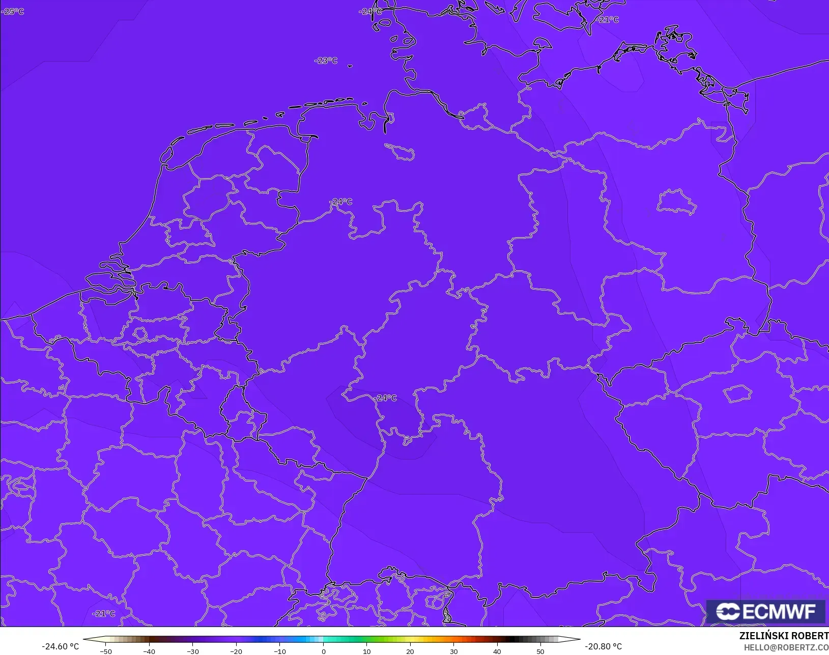 ECMWF IFS 0.25° model - Germany, Temperature at 500hPa