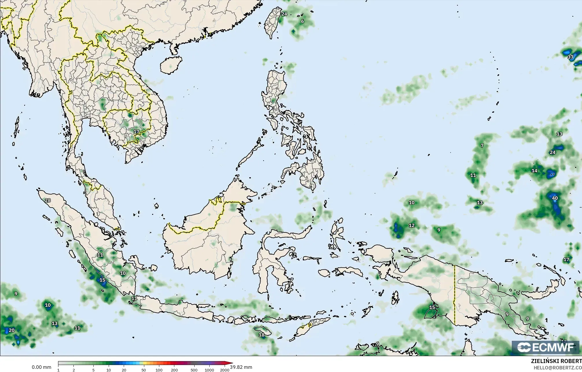 ECMWF IFS 0.25° model - South East Asia, Precipitation Accumulation