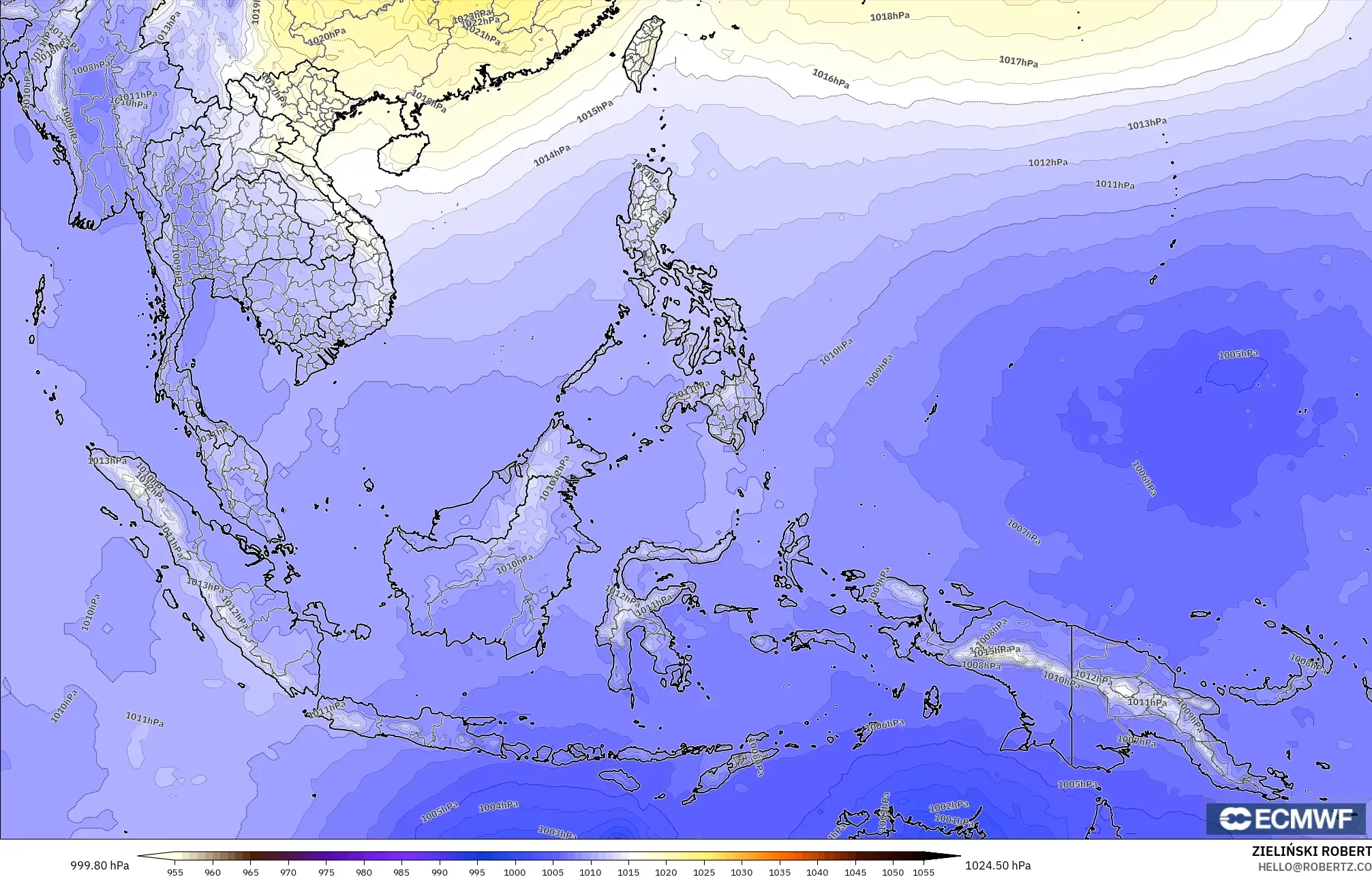 ECMWF IFS 0.25° model - South East Asia, Pressure