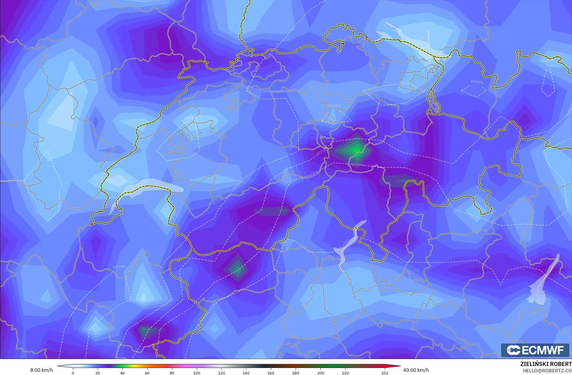 ECMWF IFS 0.25° model - Switzerland, Wind Gusts