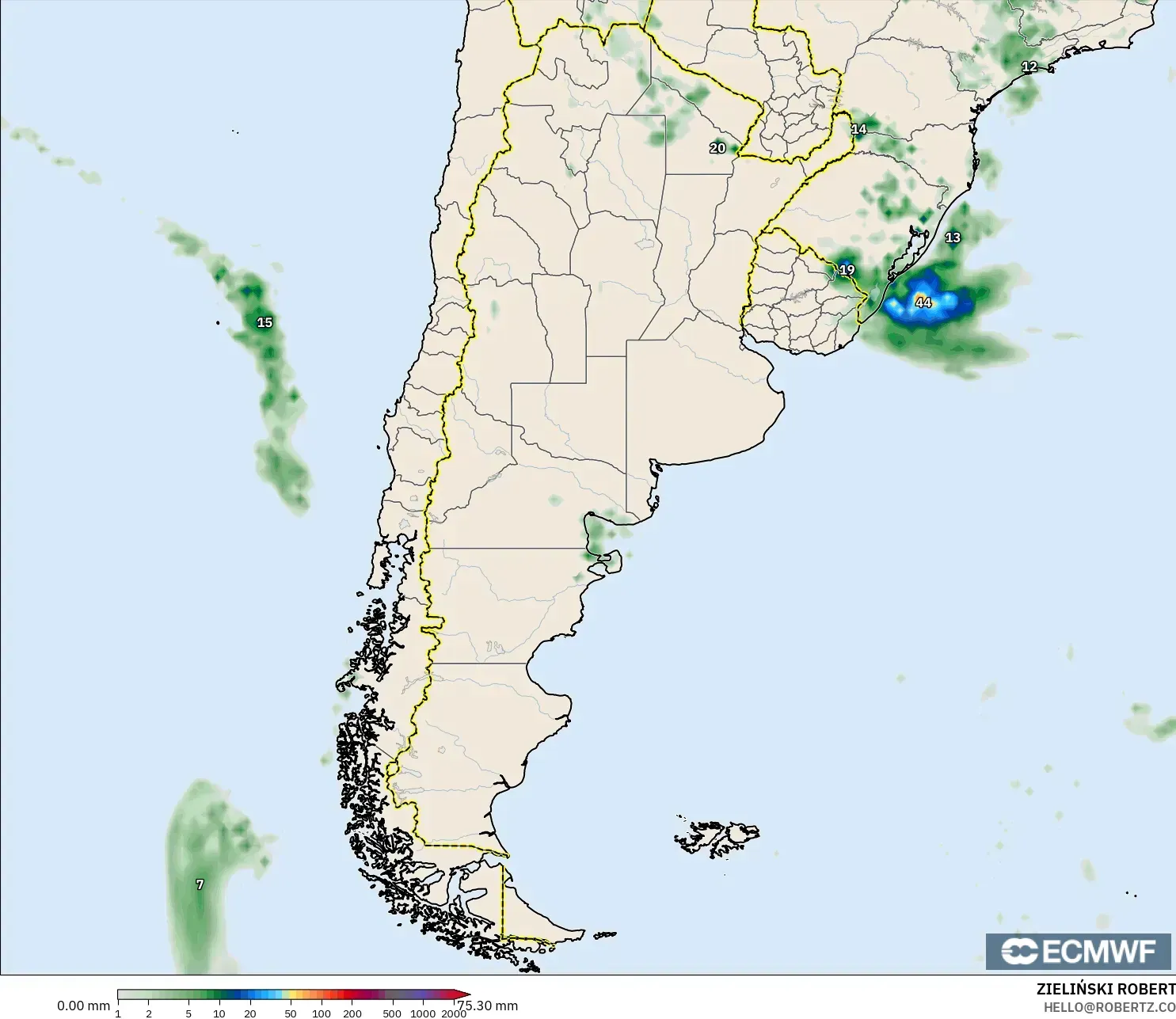 ECMWF IFS 0.25° model - Argentina, Precipitation Accumulation