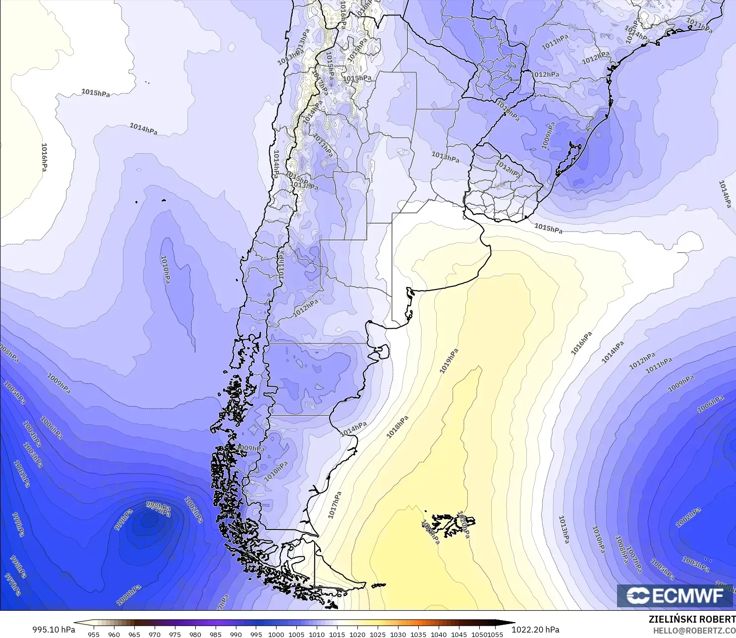ECMWF IFS 0.25° model - Argentina, Pressure