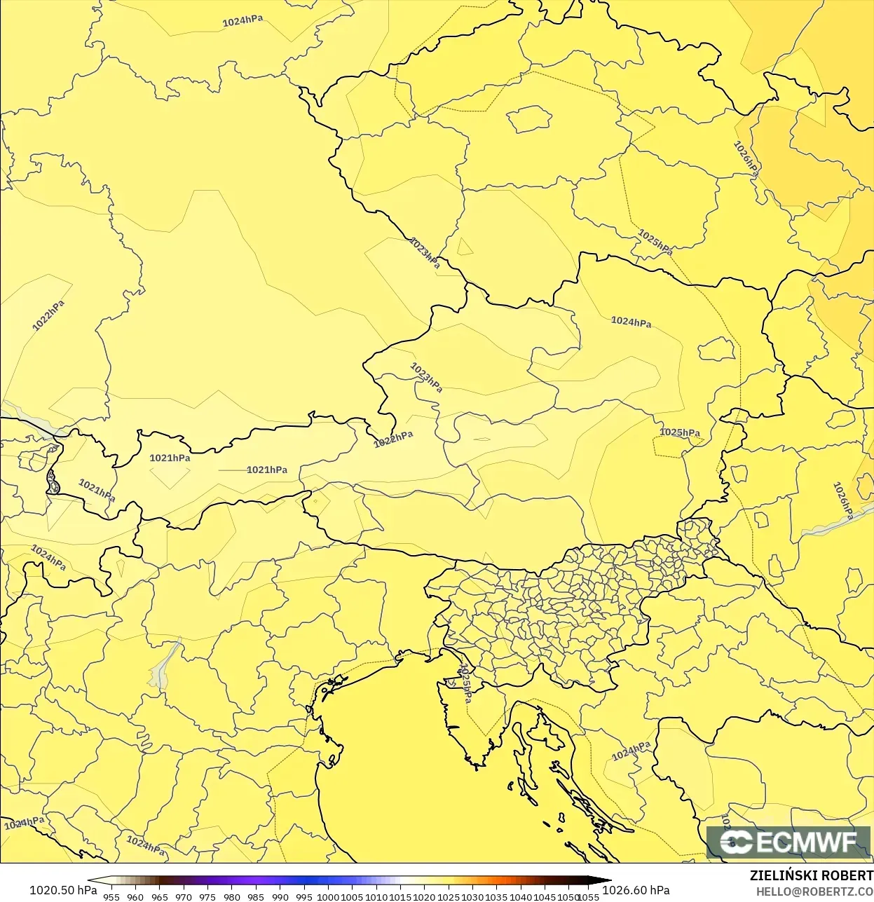 ECMWF IFS 0.25° model - Austria, Pressure