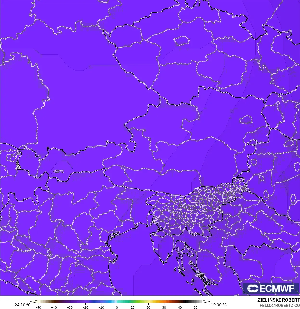 ECMWF IFS 0.25° model - Austria, Temperature at 500hPa