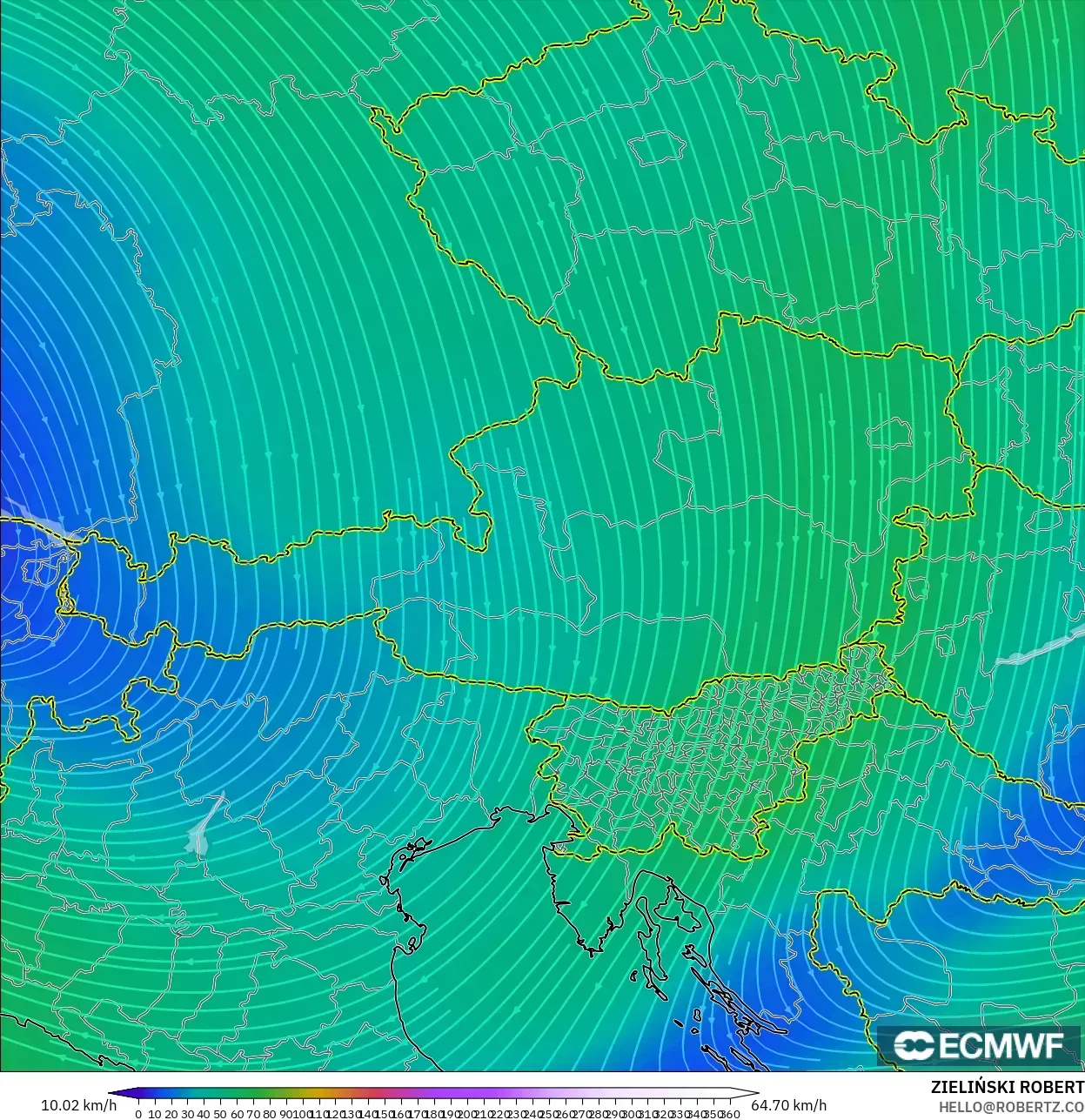 ECMWF IFS 0.25° model - Austria, Wind at 300hPa (jet stream)