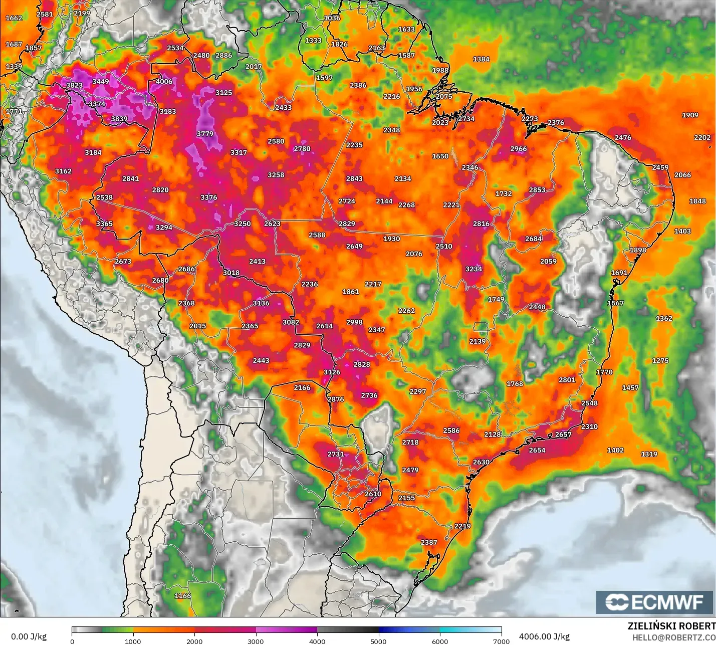 ECMWF IFS 0.25° model - Brazil, CAPE