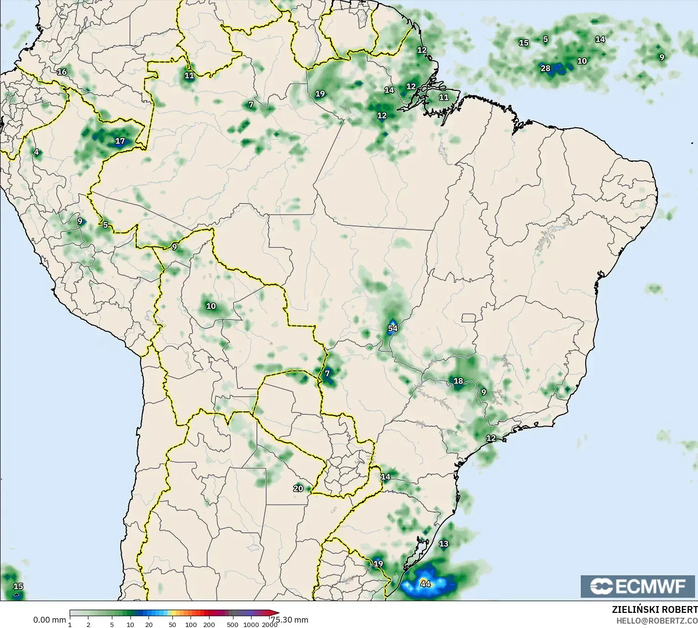 ECMWF IFS 0.25° model - Brazil, Precipitation Accumulation
