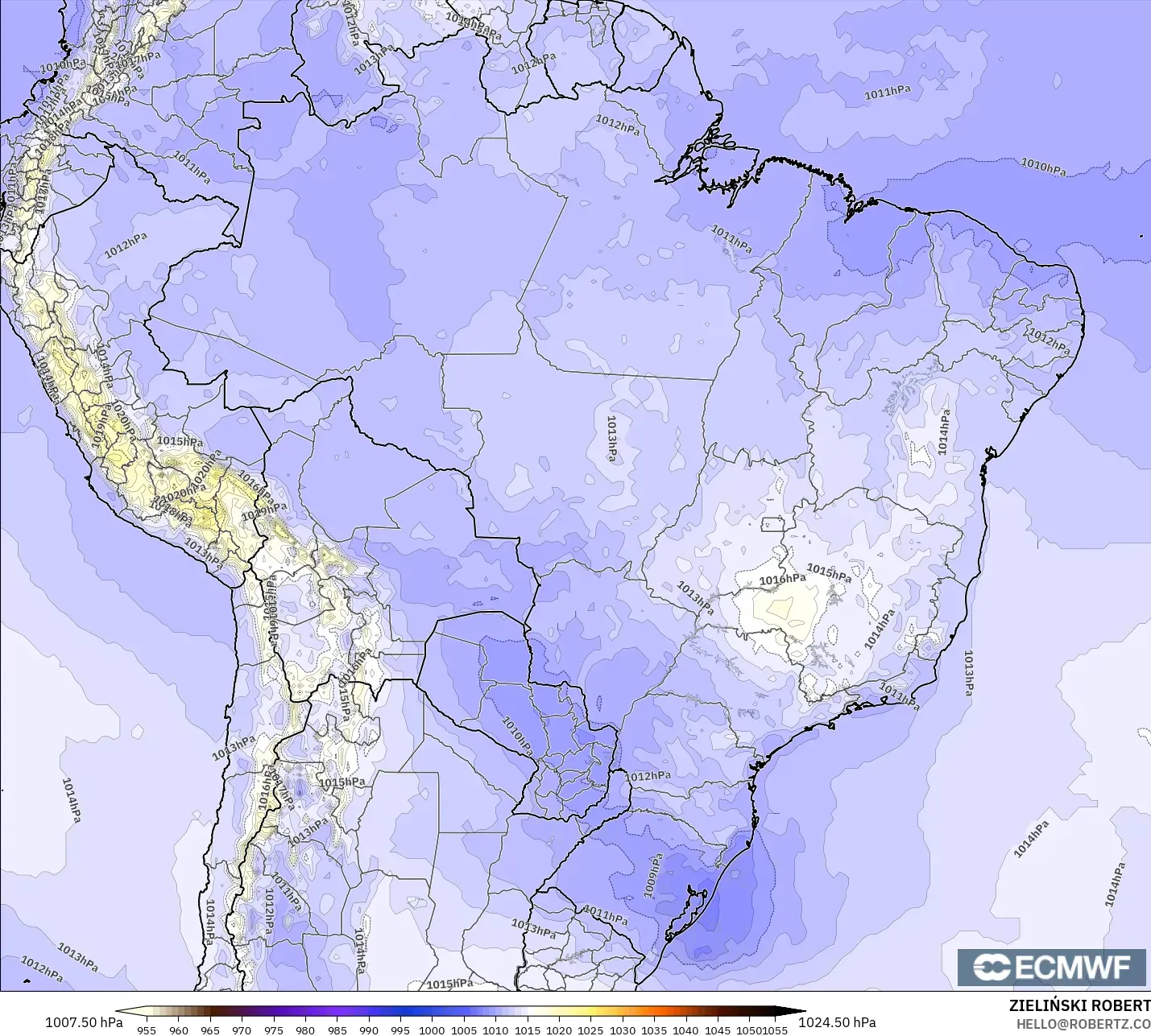 ECMWF IFS 0.25° model - Brazil, Pressure