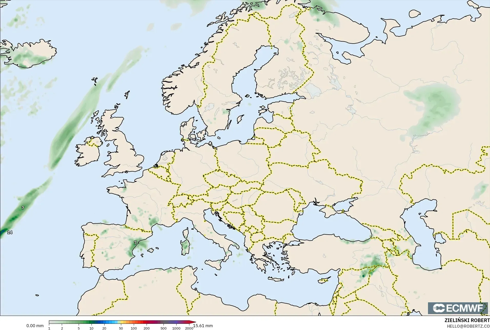 ECMWF IFS 0.25° model - Europe, Precipitation Accumulation