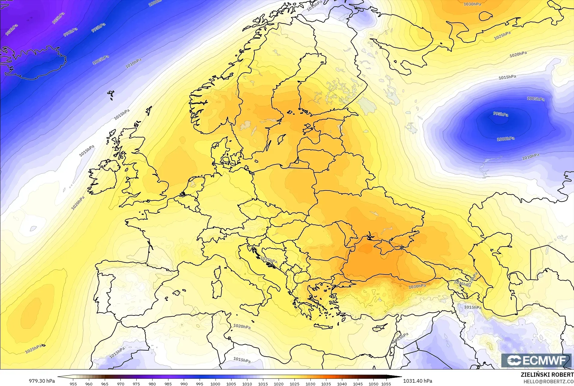 ECMWF IFS 0.25° model - Europe, Pressure