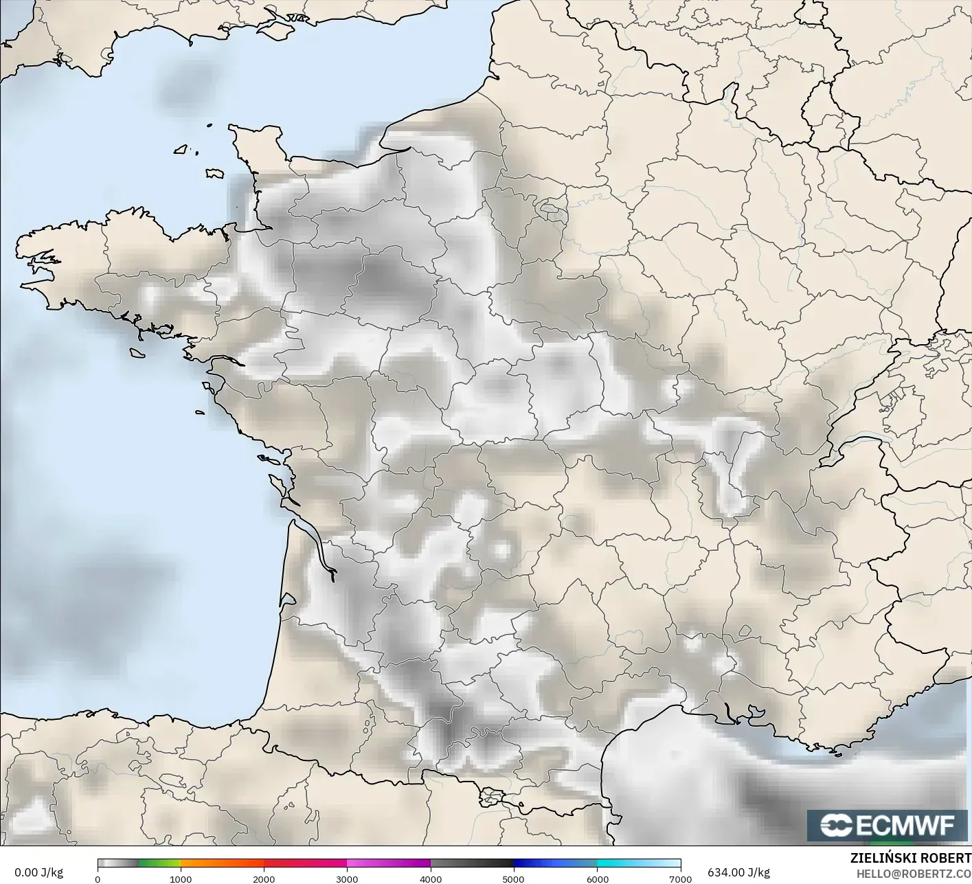 ECMWF IFS 0.25° model - France, CAPE