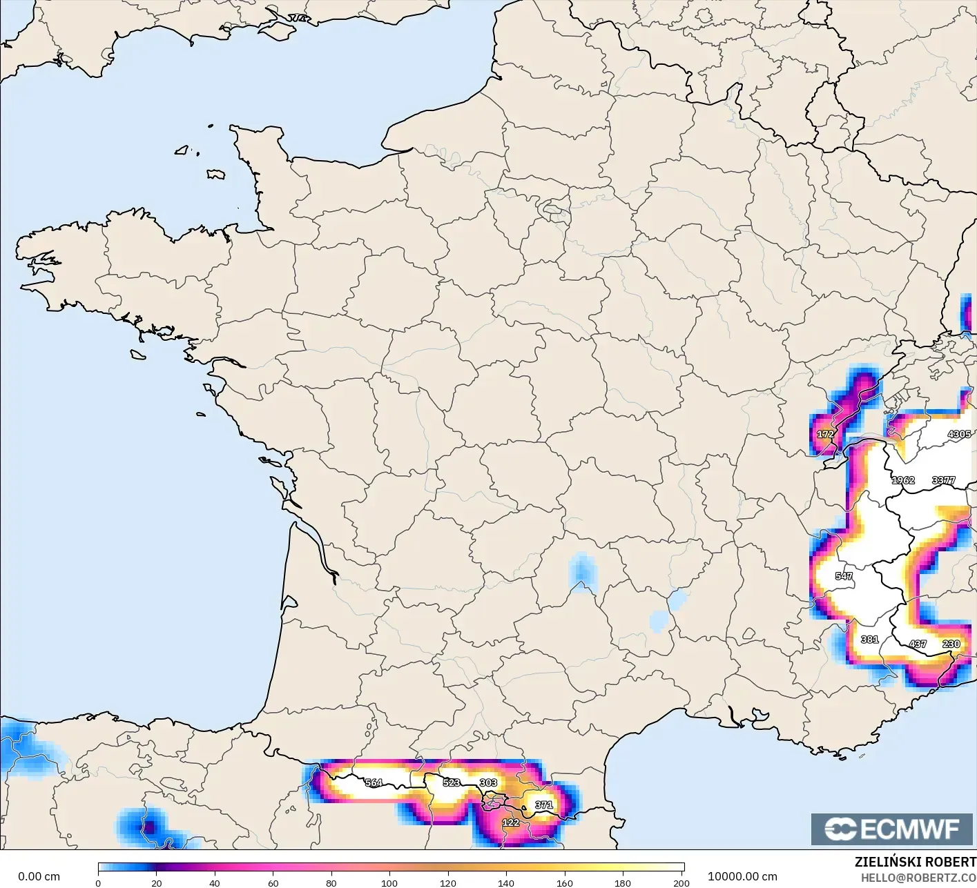 ECMWF IFS 0.25° model - France, Snow Depth