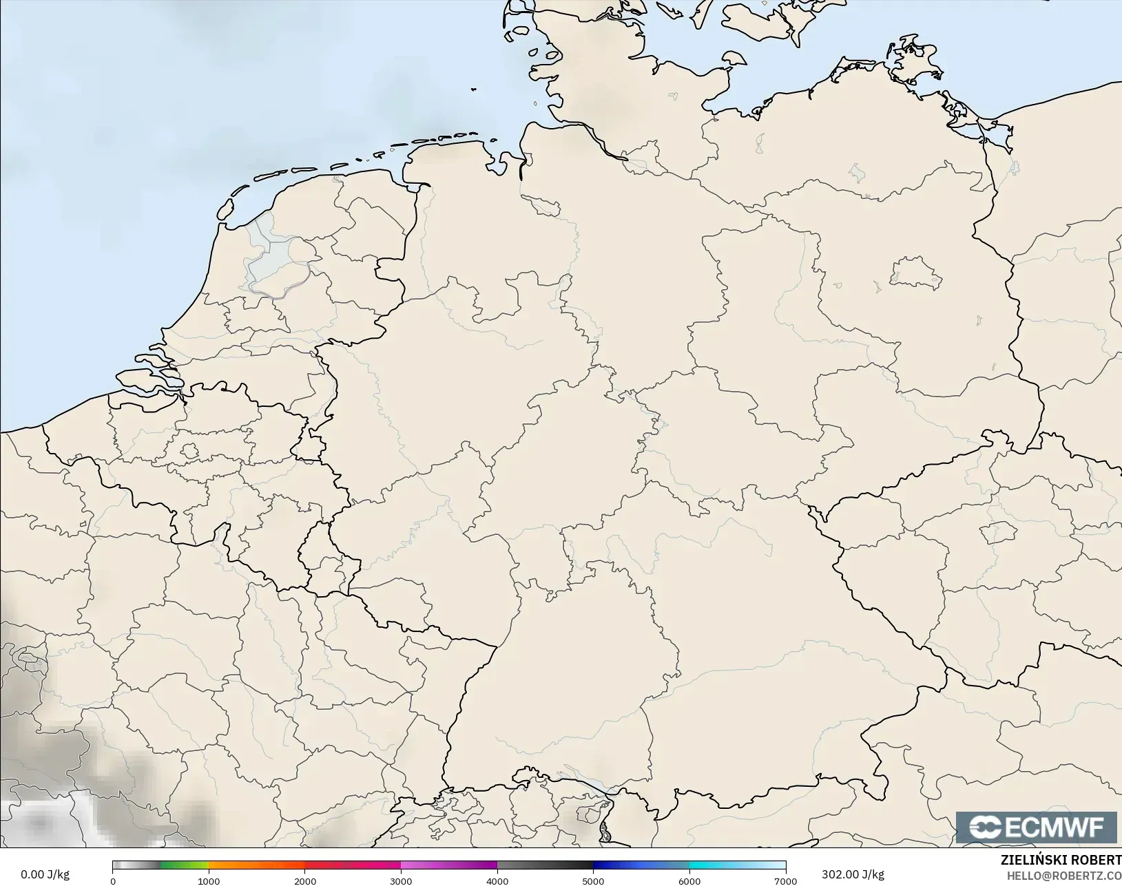 ECMWF IFS 0.25° model - Germany, CAPE