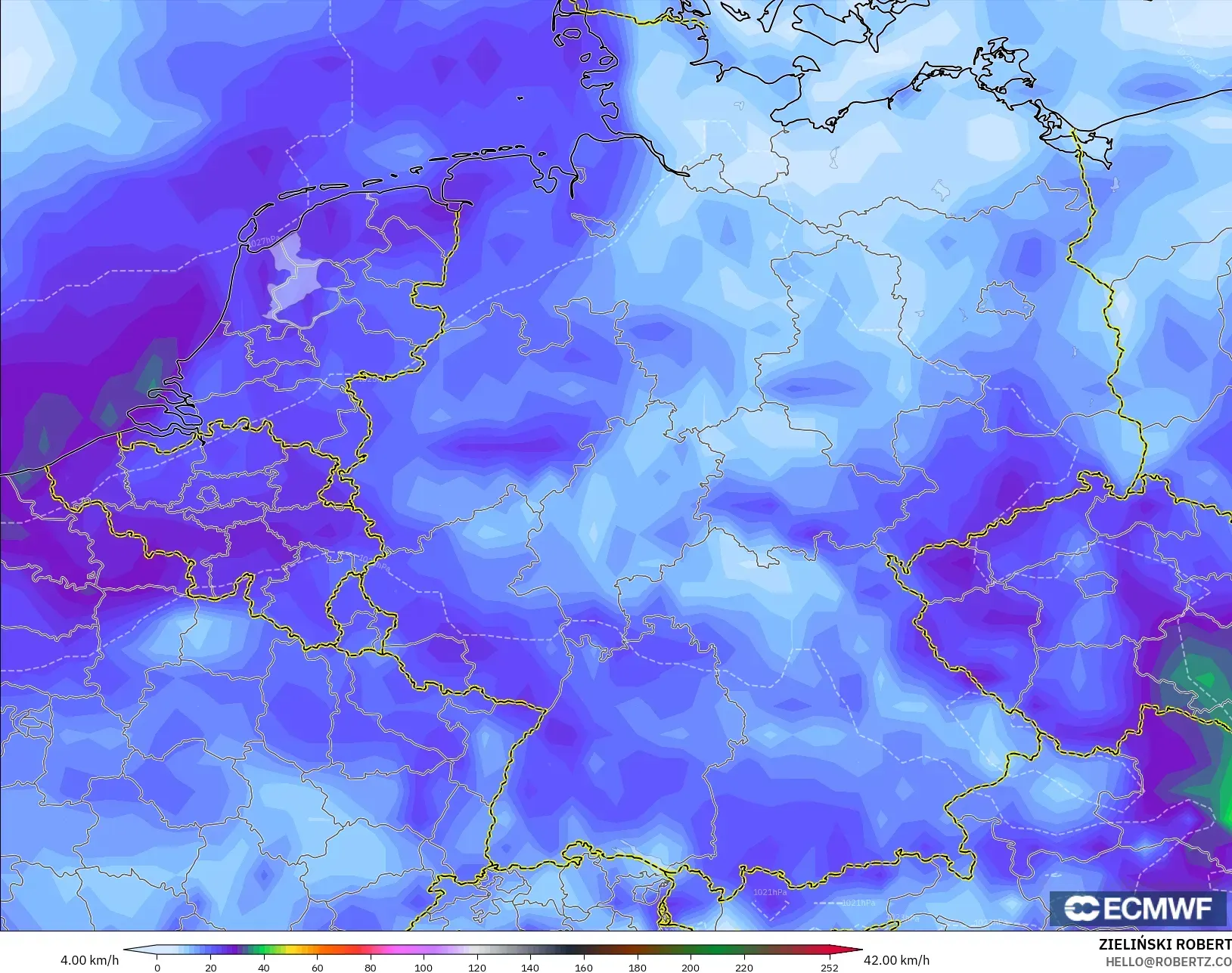 ECMWF IFS 0.25° model - Germany, Wind Gusts Peak