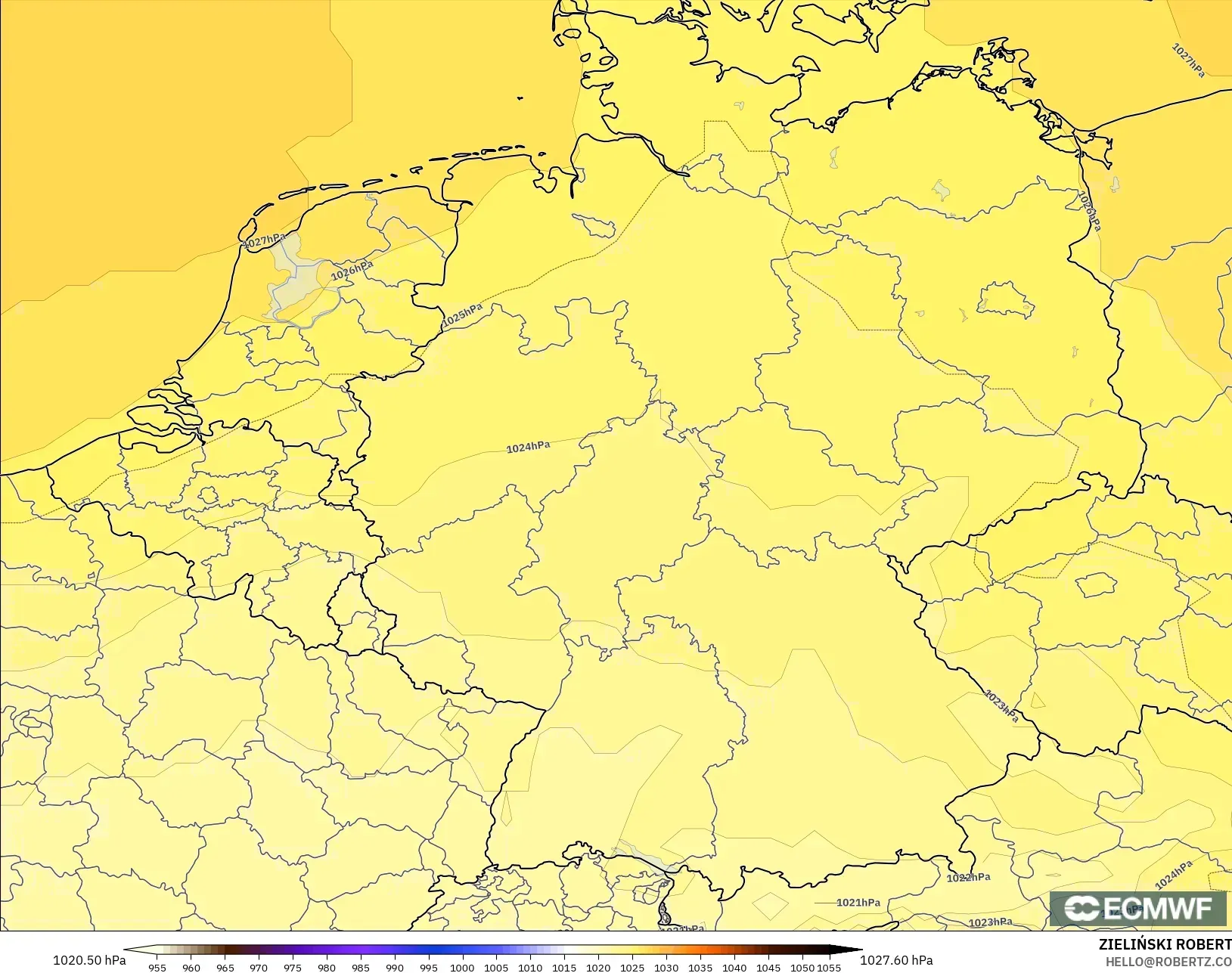 ECMWF IFS 0.25° model - Germany, Pressure