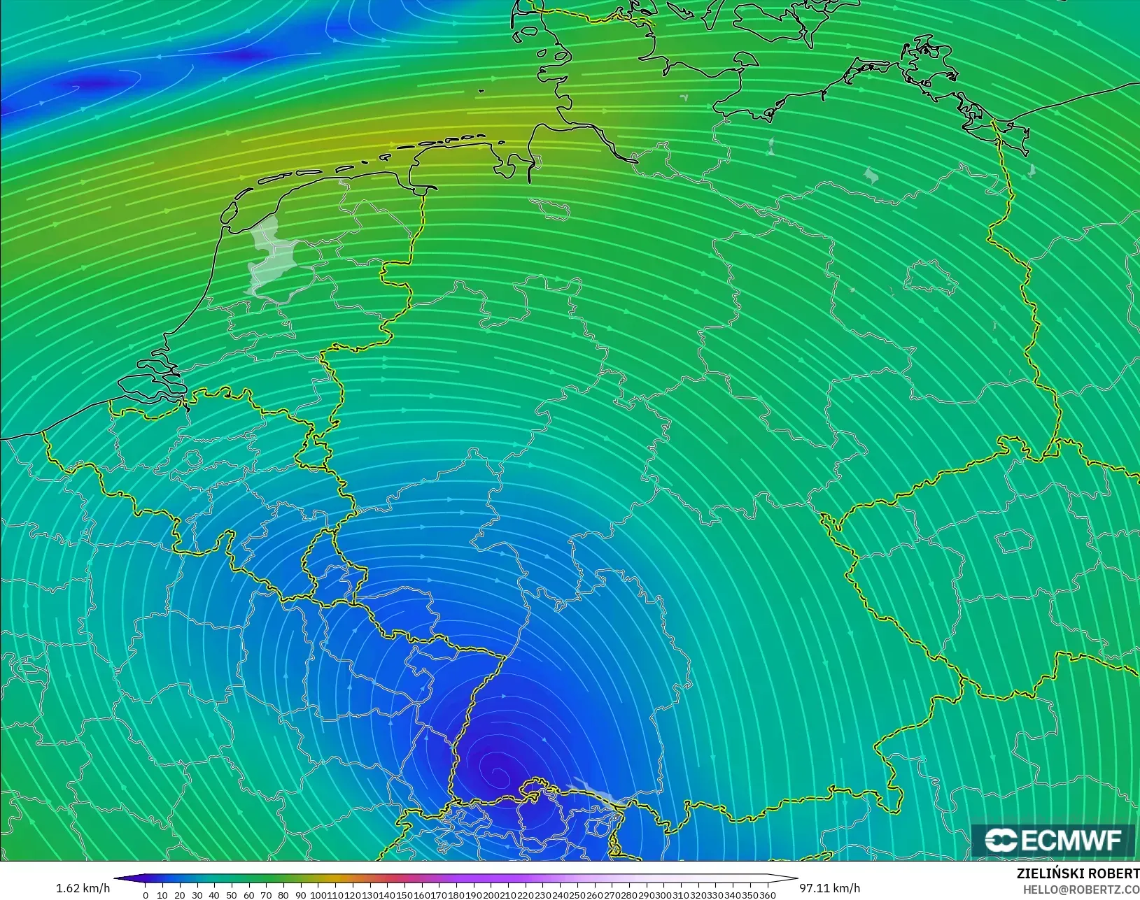 ECMWF IFS 0.25° model - Germany, Wind at 300hPa (jet stream)