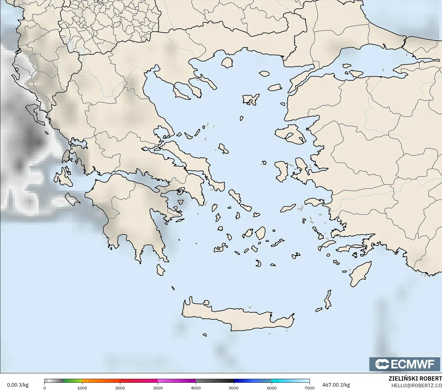 ECMWF IFS 0.25° model - Greece, CAPE