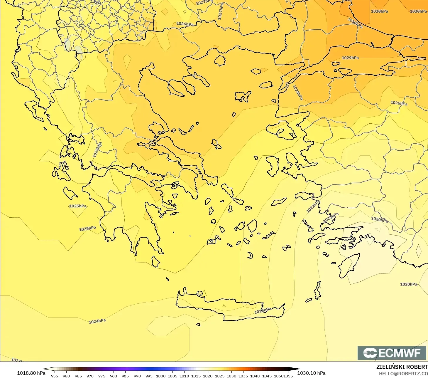ECMWF IFS 0.25° model - Greece, Pressure