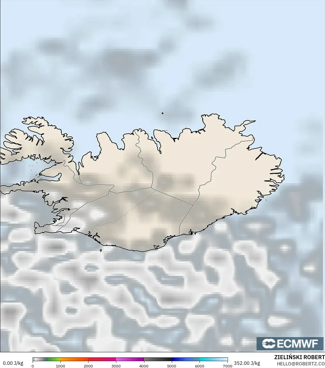 ECMWF IFS 0.25° model - Iceland, CAPE