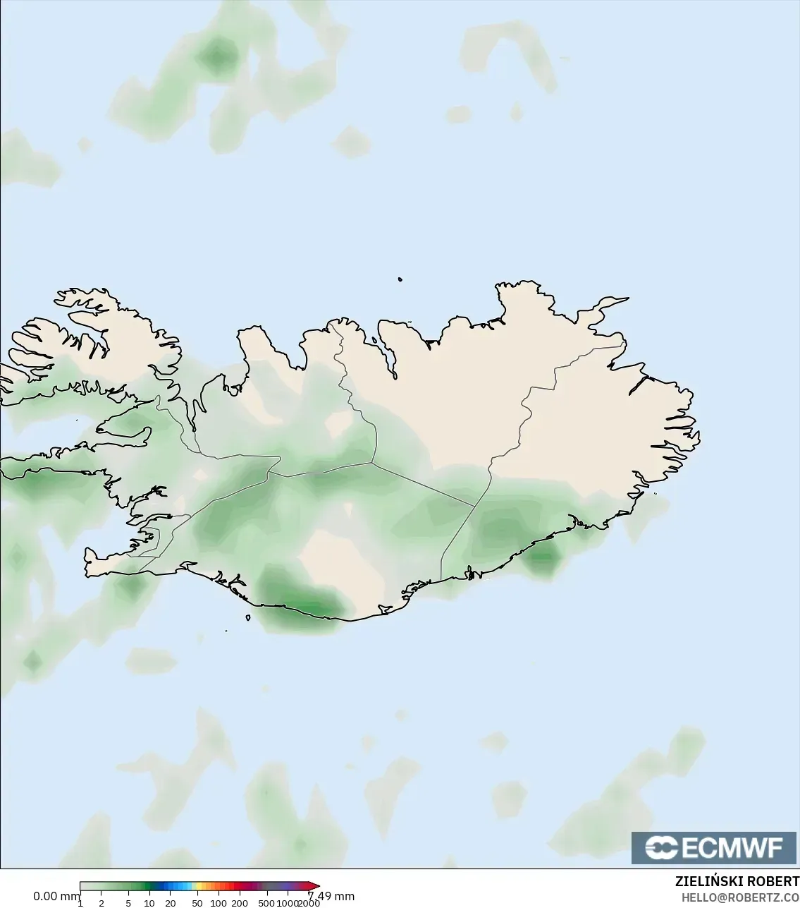ECMWF IFS 0.25° model - Iceland, Precipitation Accumulation