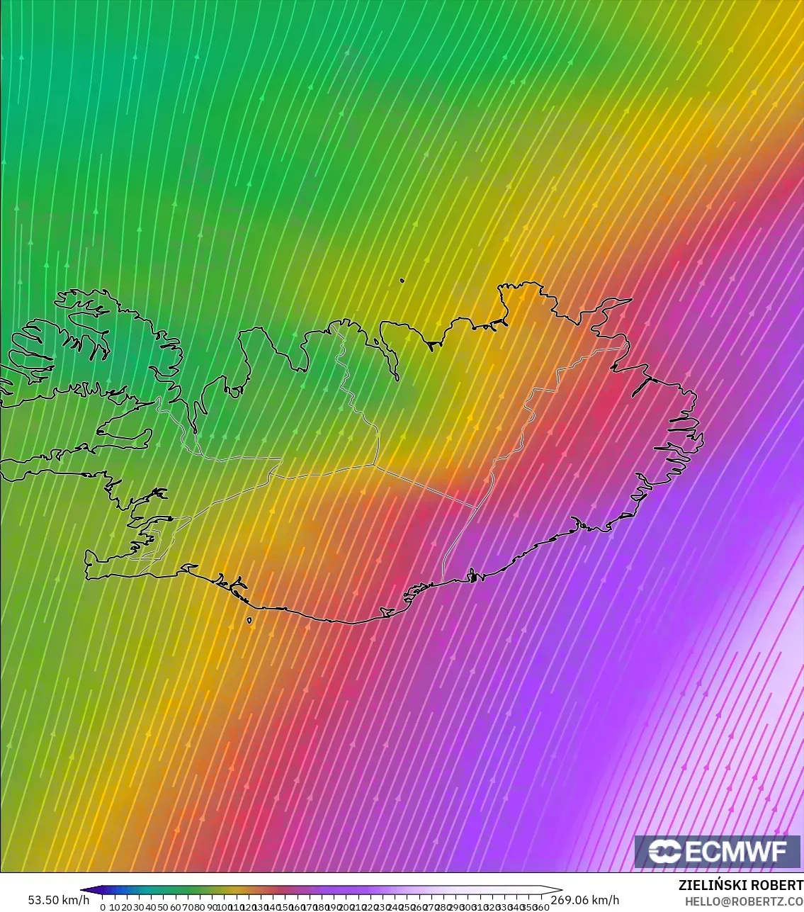 ECMWF IFS 0.25° model - Iceland, Wind at 300hPa (jet stream)