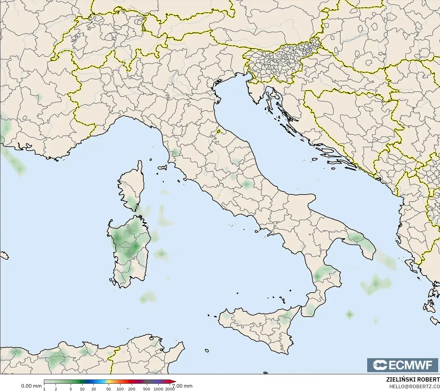 ECMWF IFS 0.25° model - Italy, Precipitation Accumulation