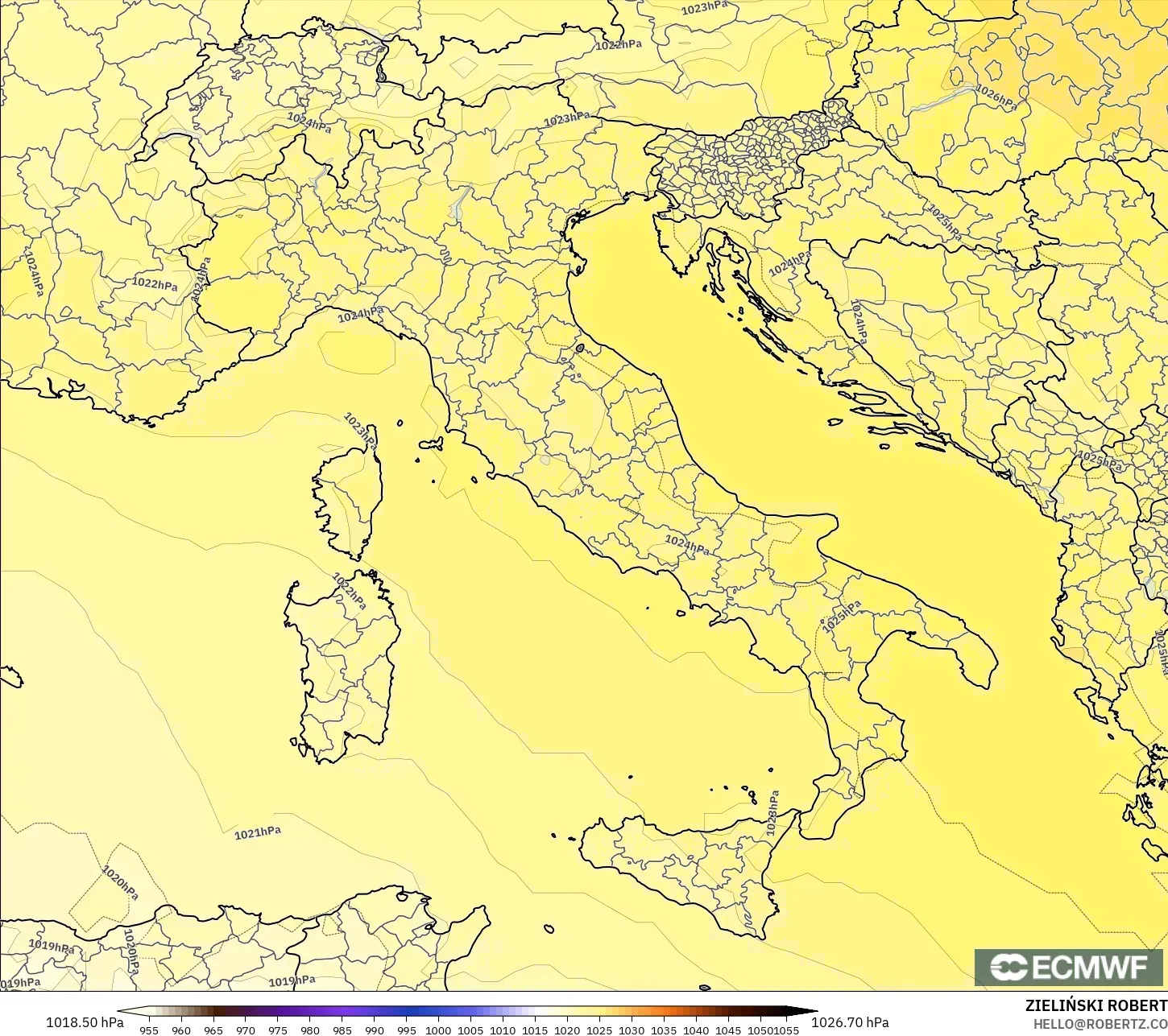 ECMWF IFS 0.25° model - Italy, Pressure