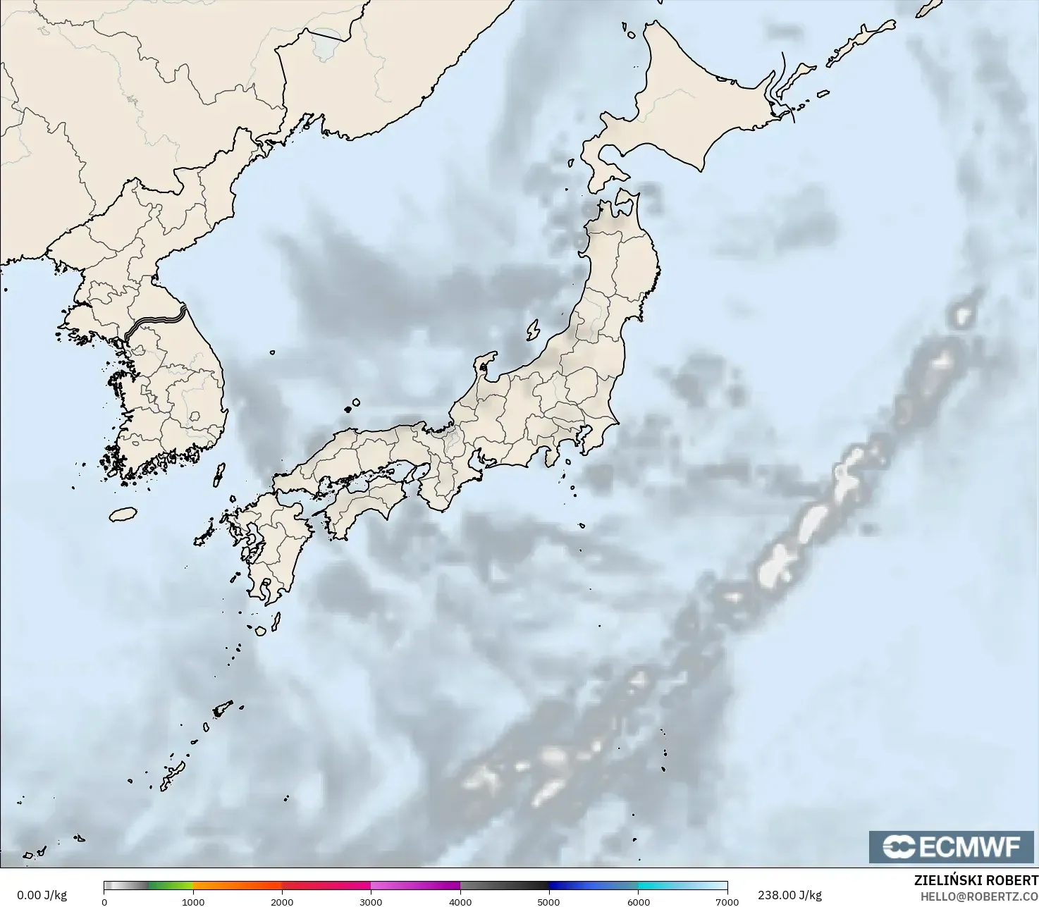 ECMWF IFS 0.25° model - Japan, CAPE