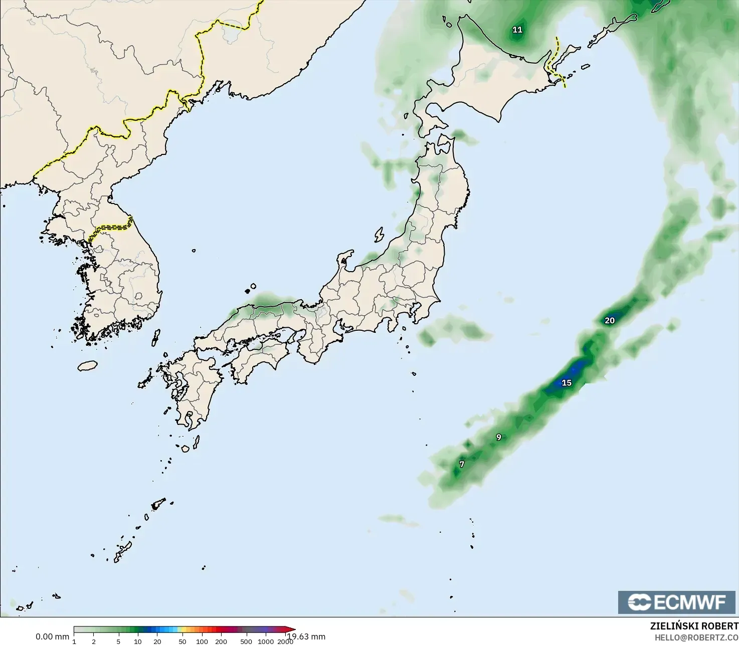 ECMWF IFS 0.25° model - Japan, Precipitation Accumulation