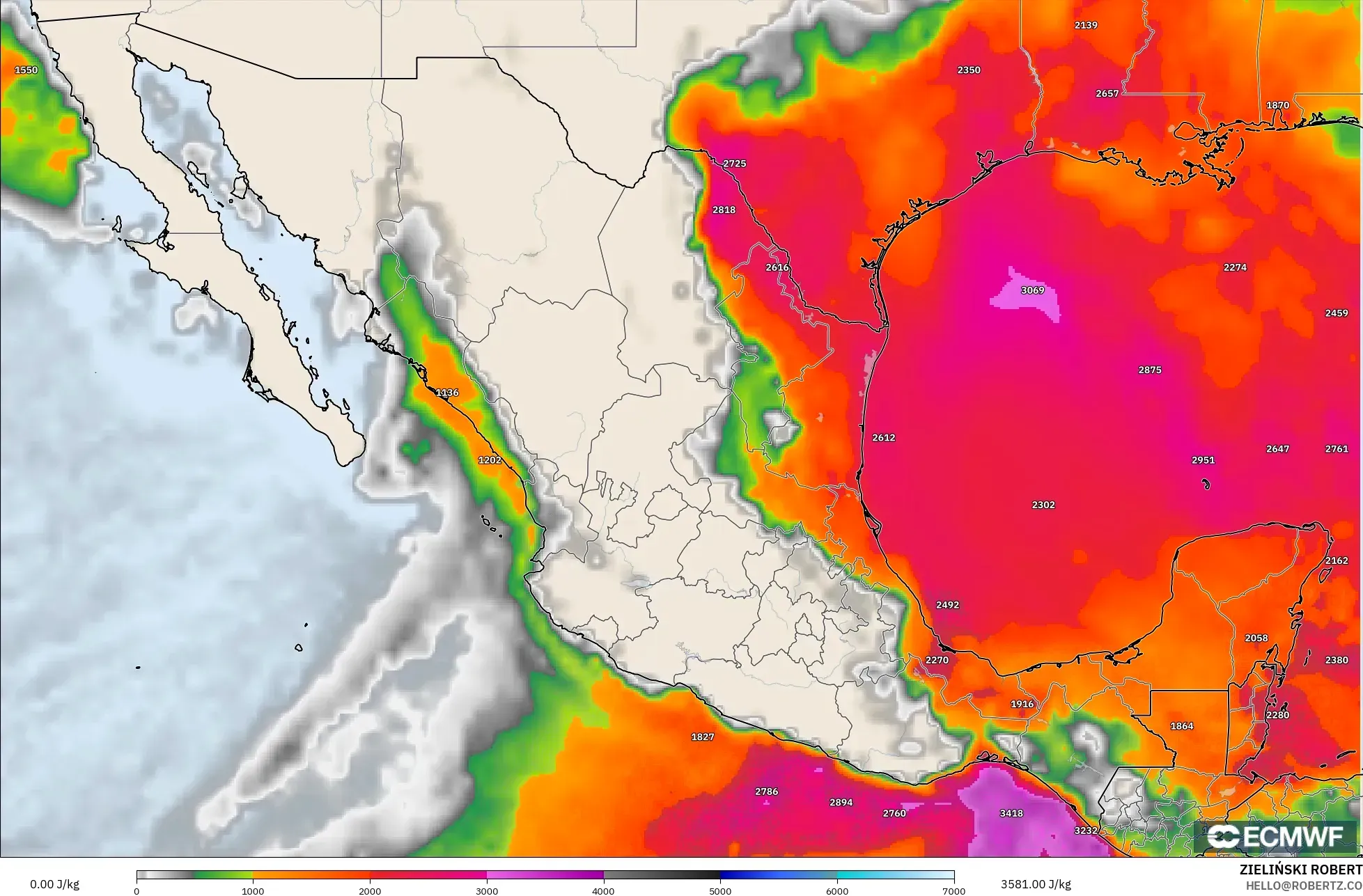ECMWF IFS 0.25° model - Mexico, CAPE