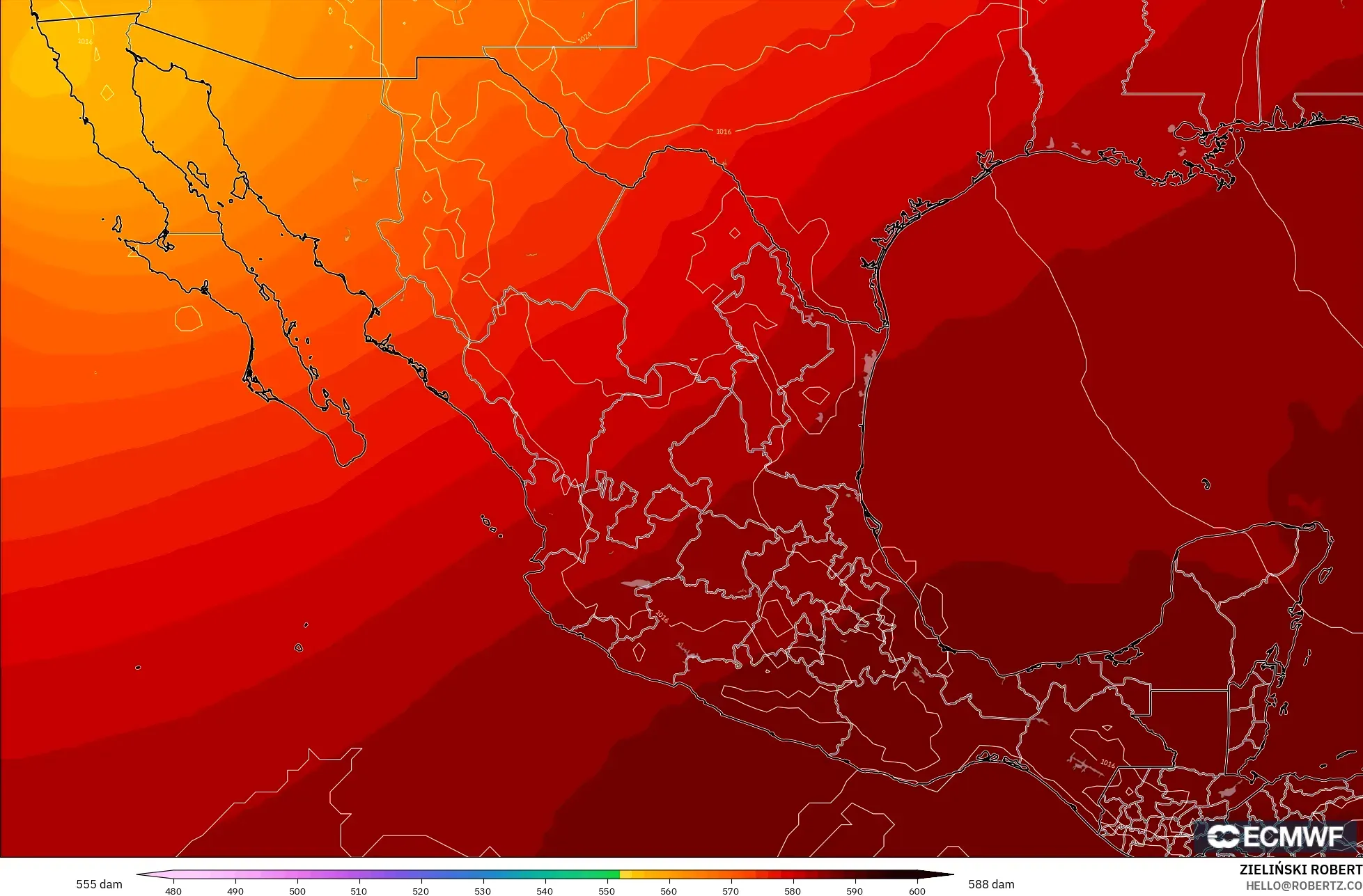 ECMWF IFS 0.25° model - Mexico, Geopotential height at 500hPa