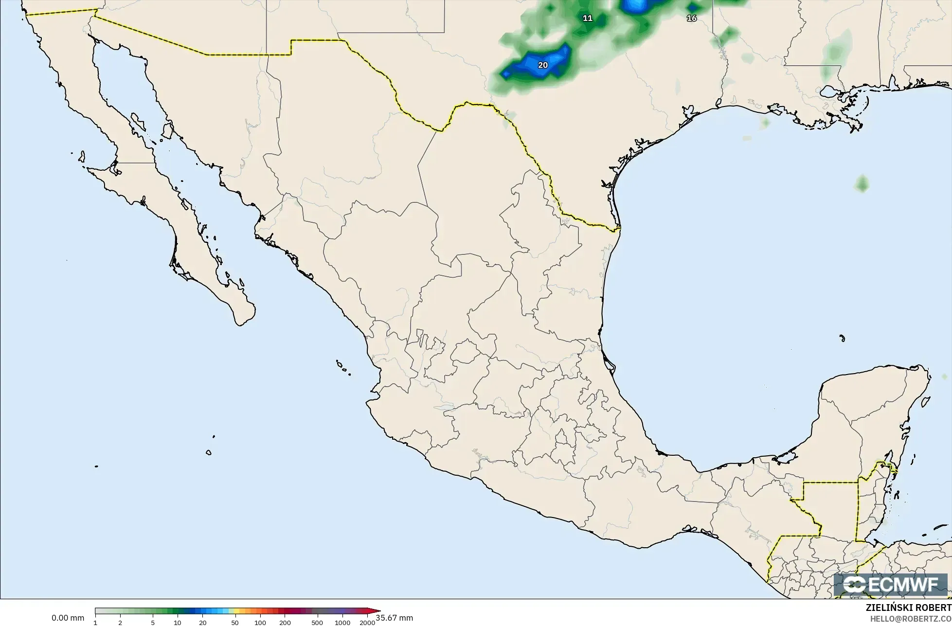 ECMWF IFS 0.25° model - Mexico, Precipitation Accumulation