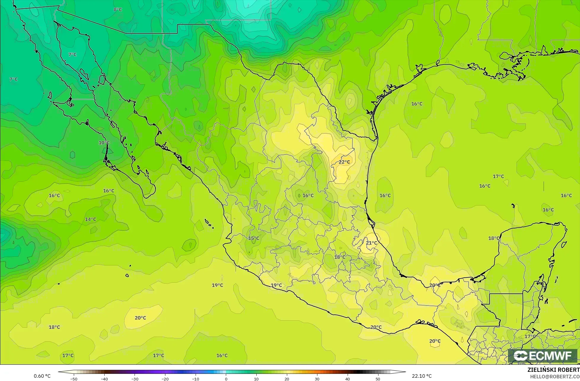 ECMWF IFS 0.25° model - Mexico, Temperature at 850hPa