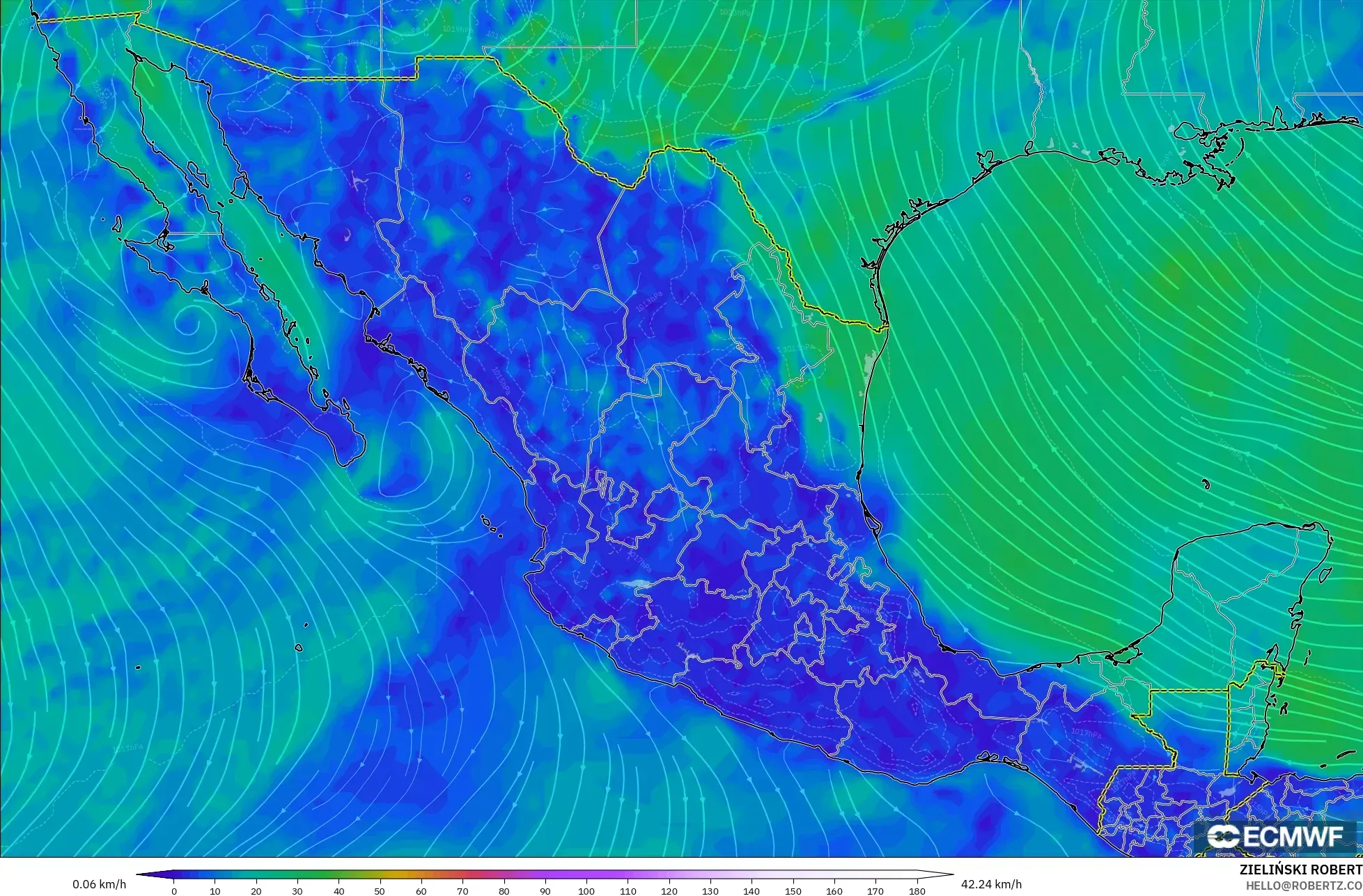 ECMWF IFS 0.25° model - Mexico, Wind at 10m