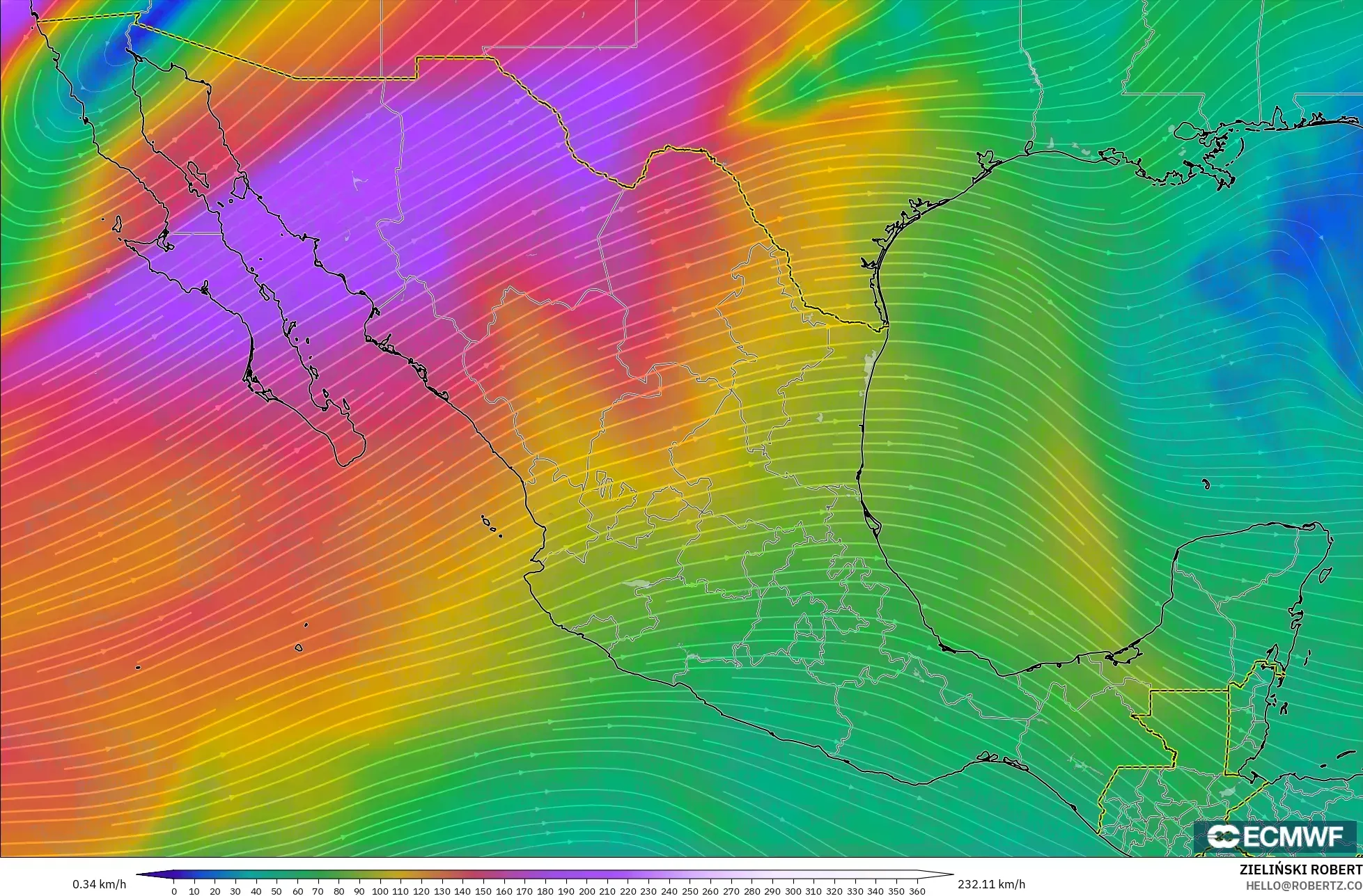 ECMWF IFS 0.25° model - Mexico, Wind at 300hPa (jet stream)