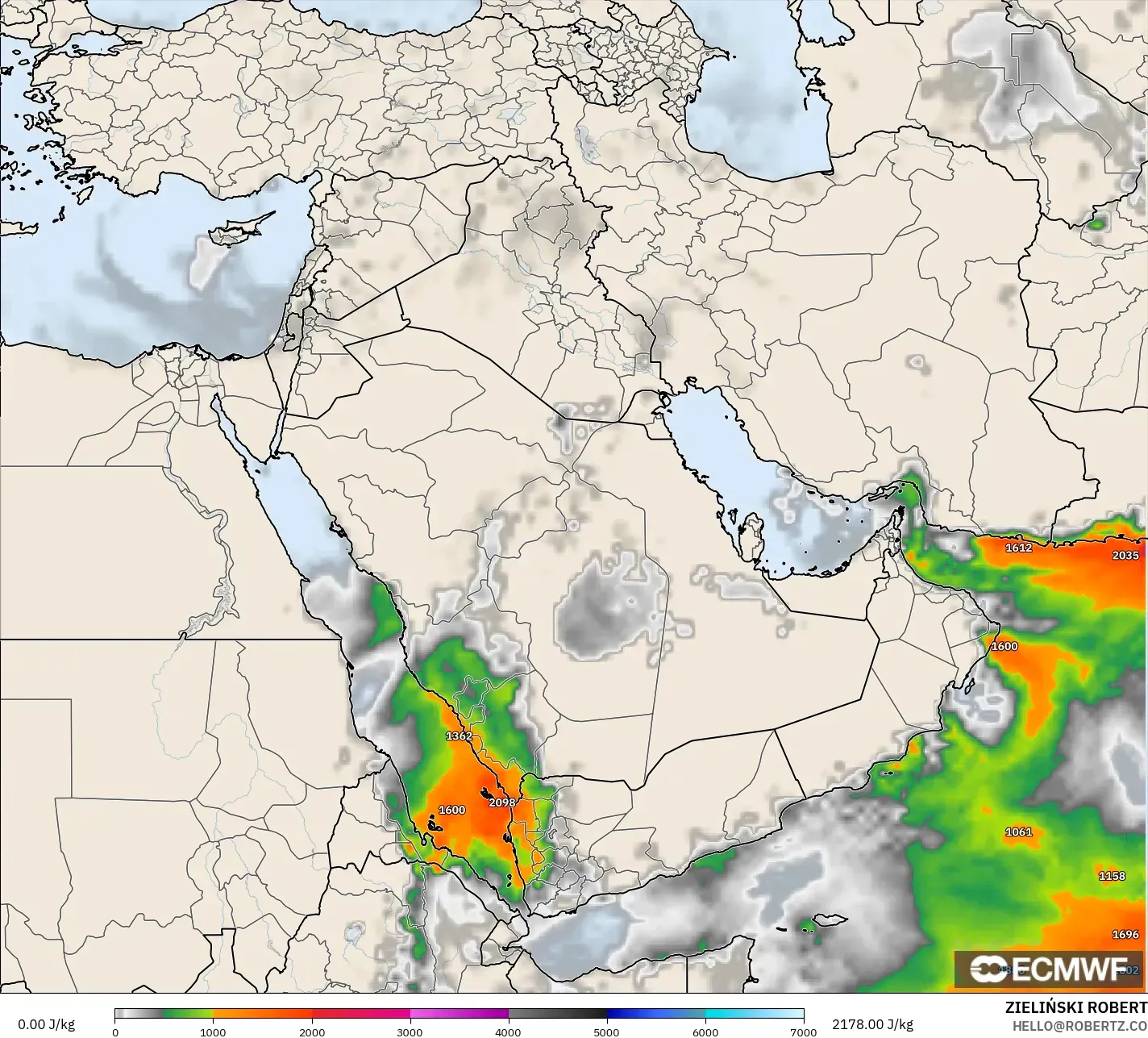ECMWF IFS 0.25° model - Middle East, CAPE